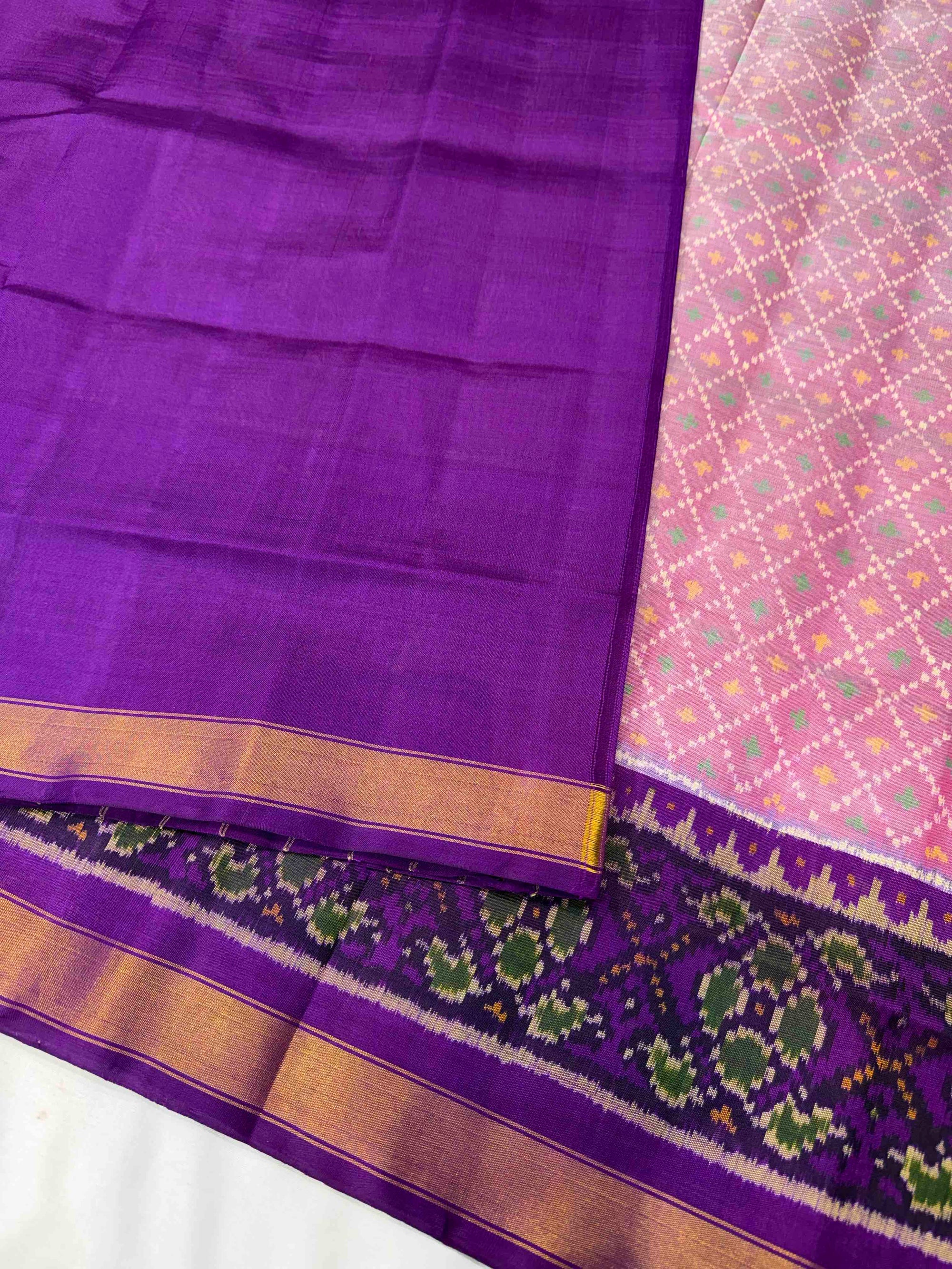 Baby Pink With Purple Hand Woven Rajkot Patola Silk Saree