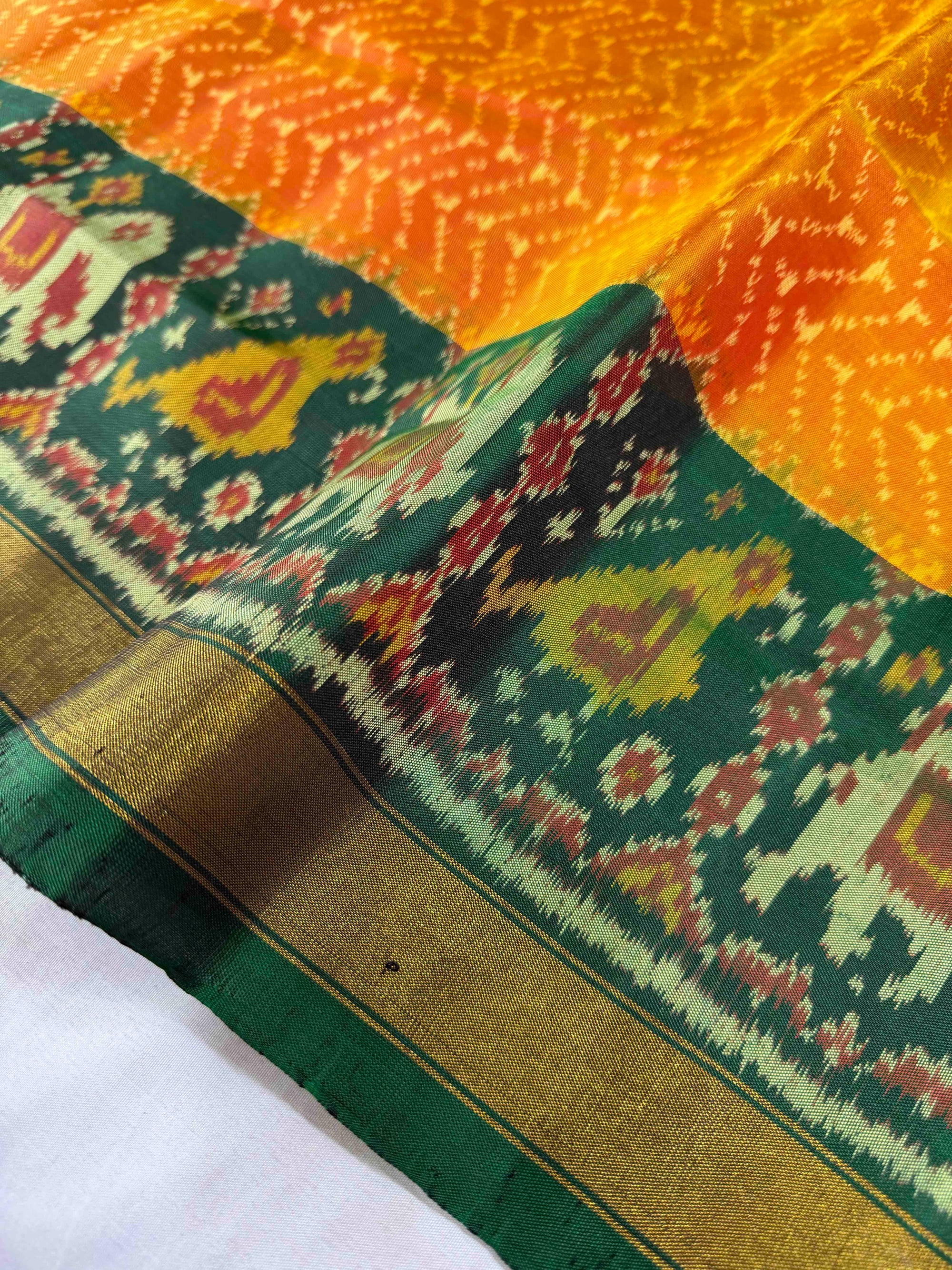 Yellow & Green Hand Woven Rajkot Patola Silk Saree