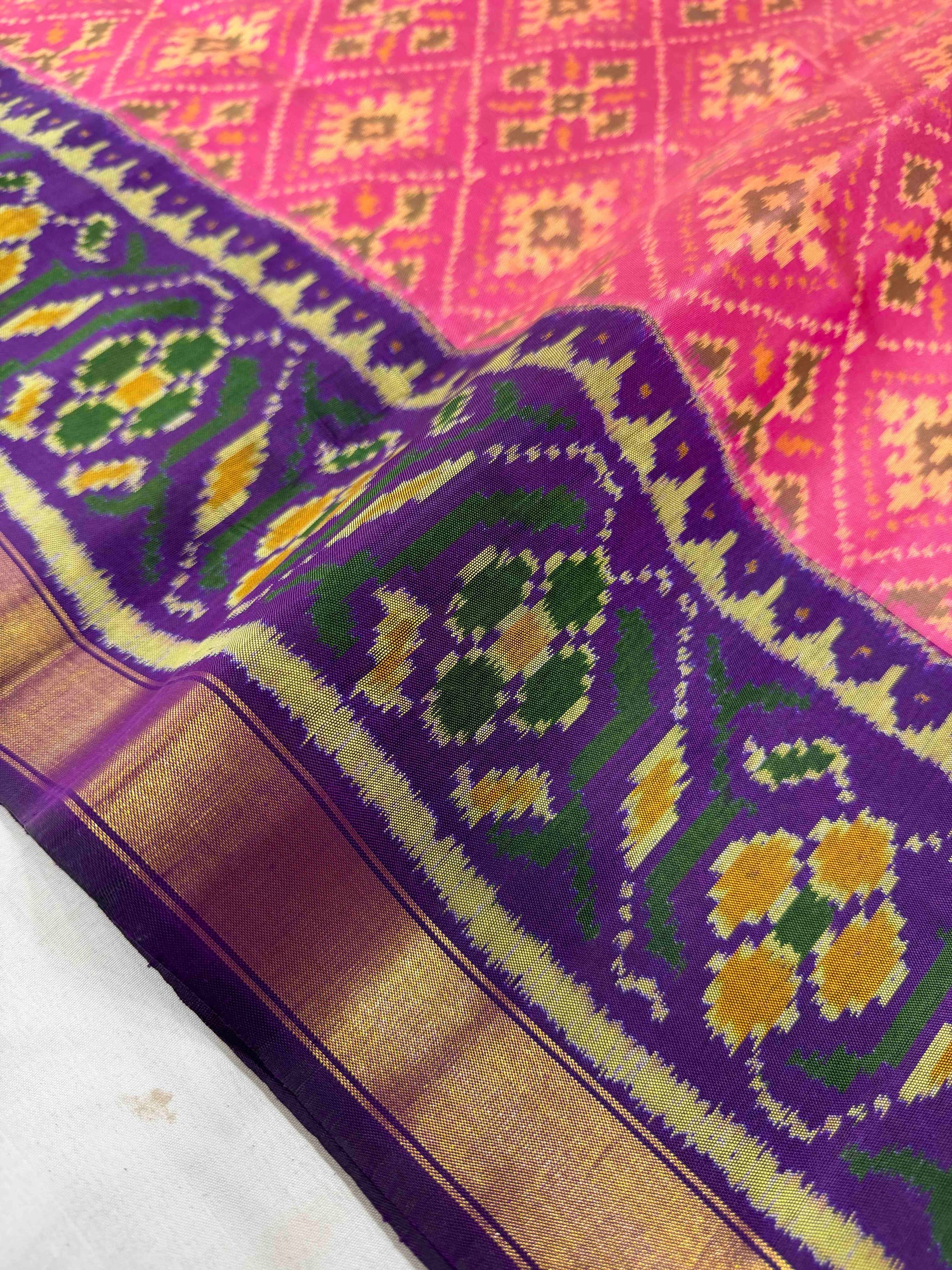 Pink And Purple Paanchanda Hand Woven Rajkot Patola Silk Saree