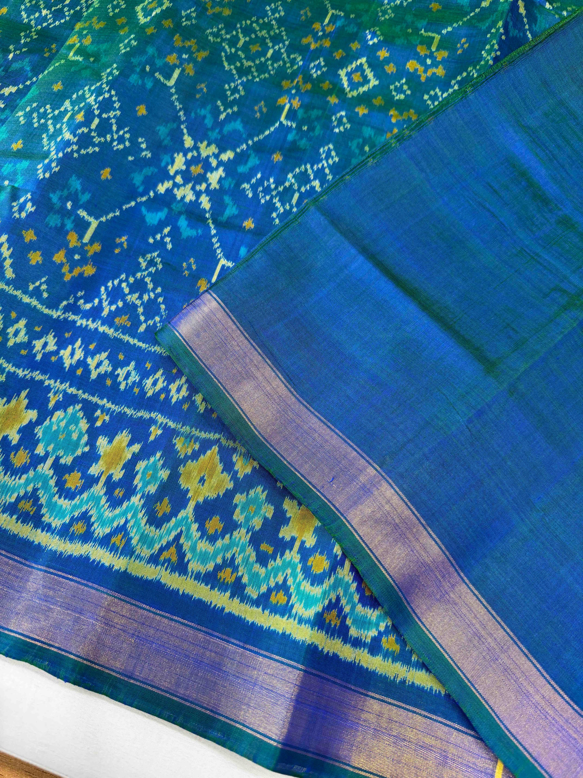 Sea Green Navratan Design Hand Woven Rajkot Patola Silk Saree