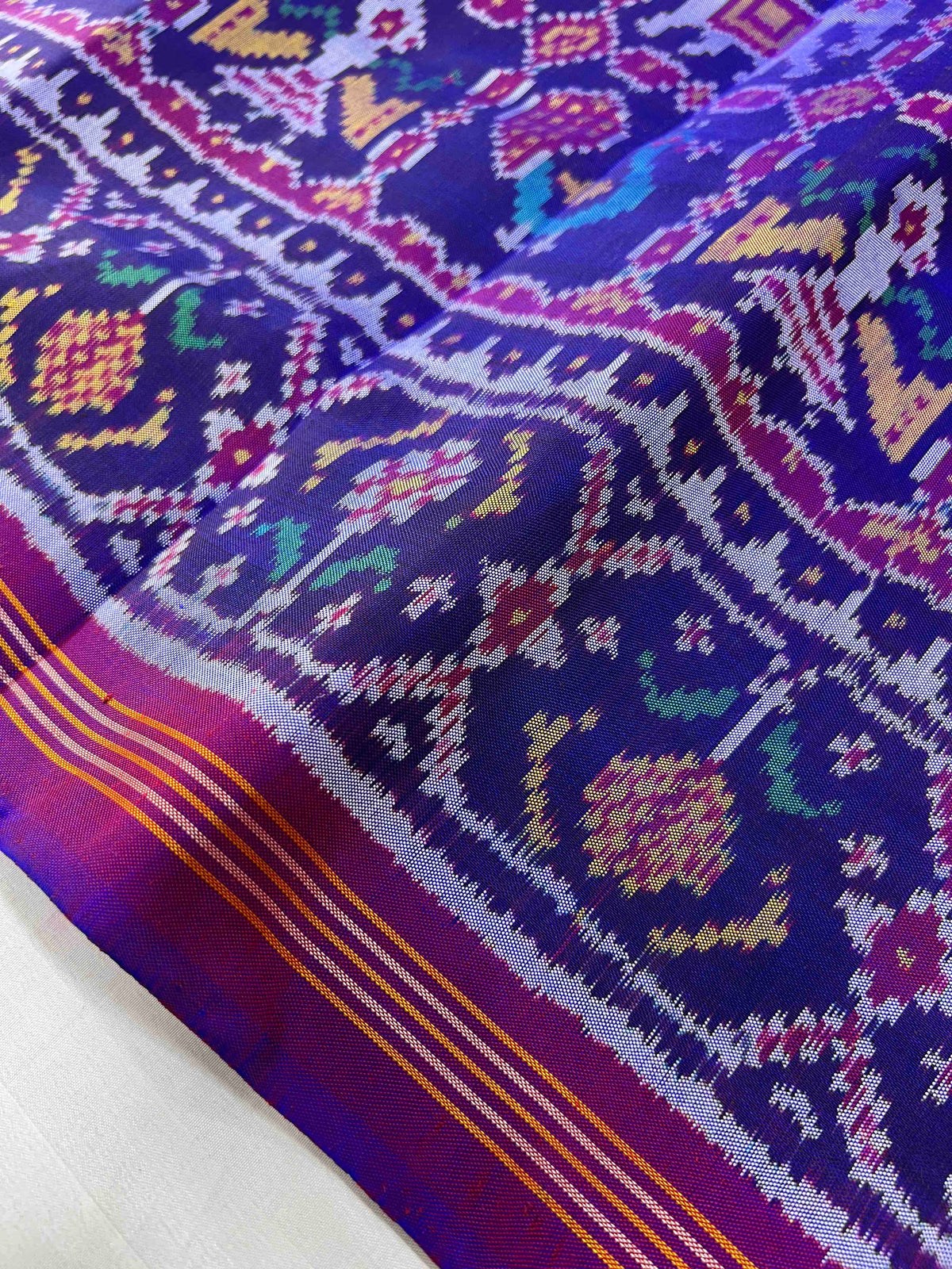 Full Blue Sakli Narikunj Design Hand Woven Rajkot Ikat Patola Silk Saree