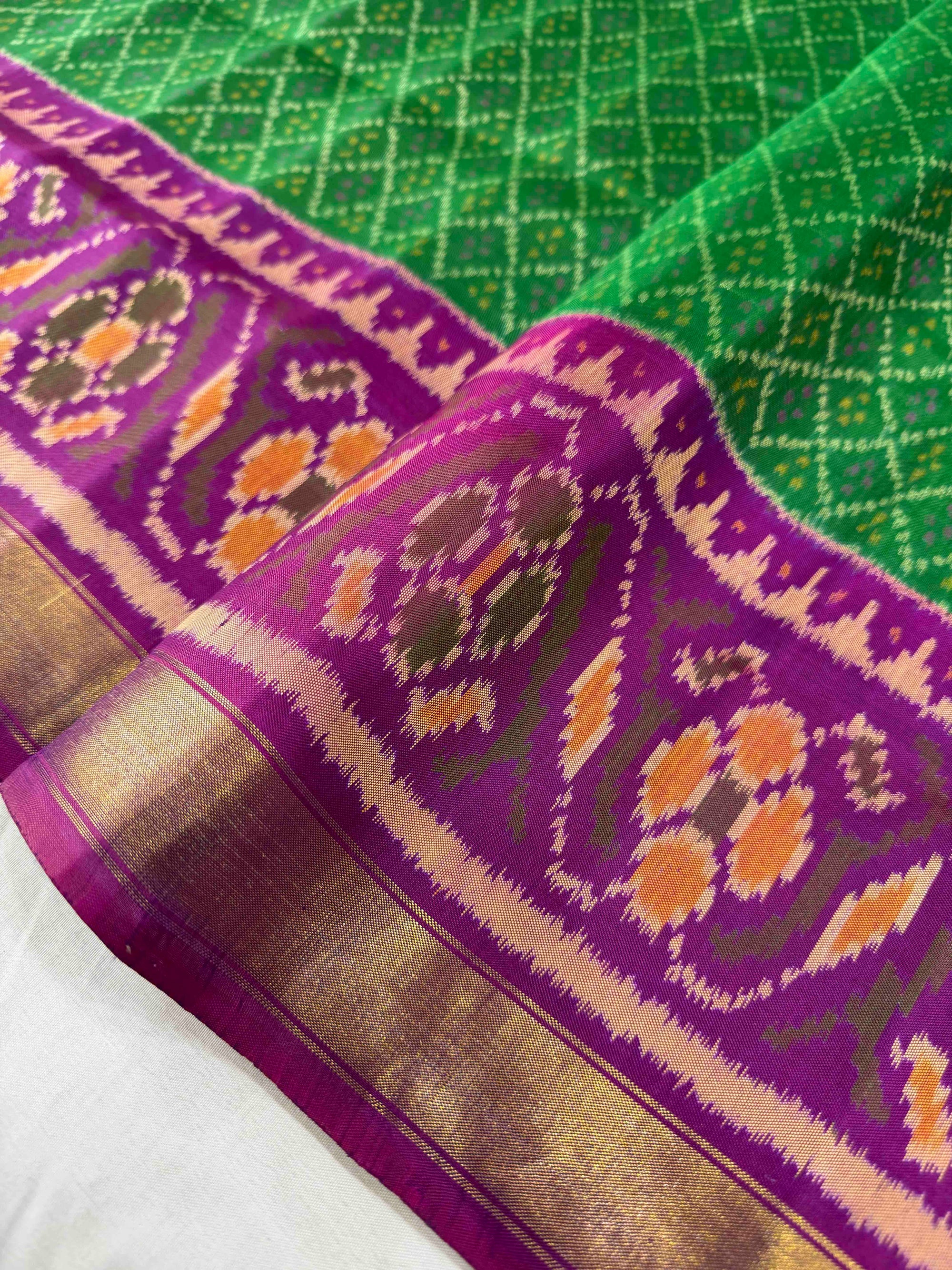 Green & Purple Hand Woven Rajkot Patola Silk Saree