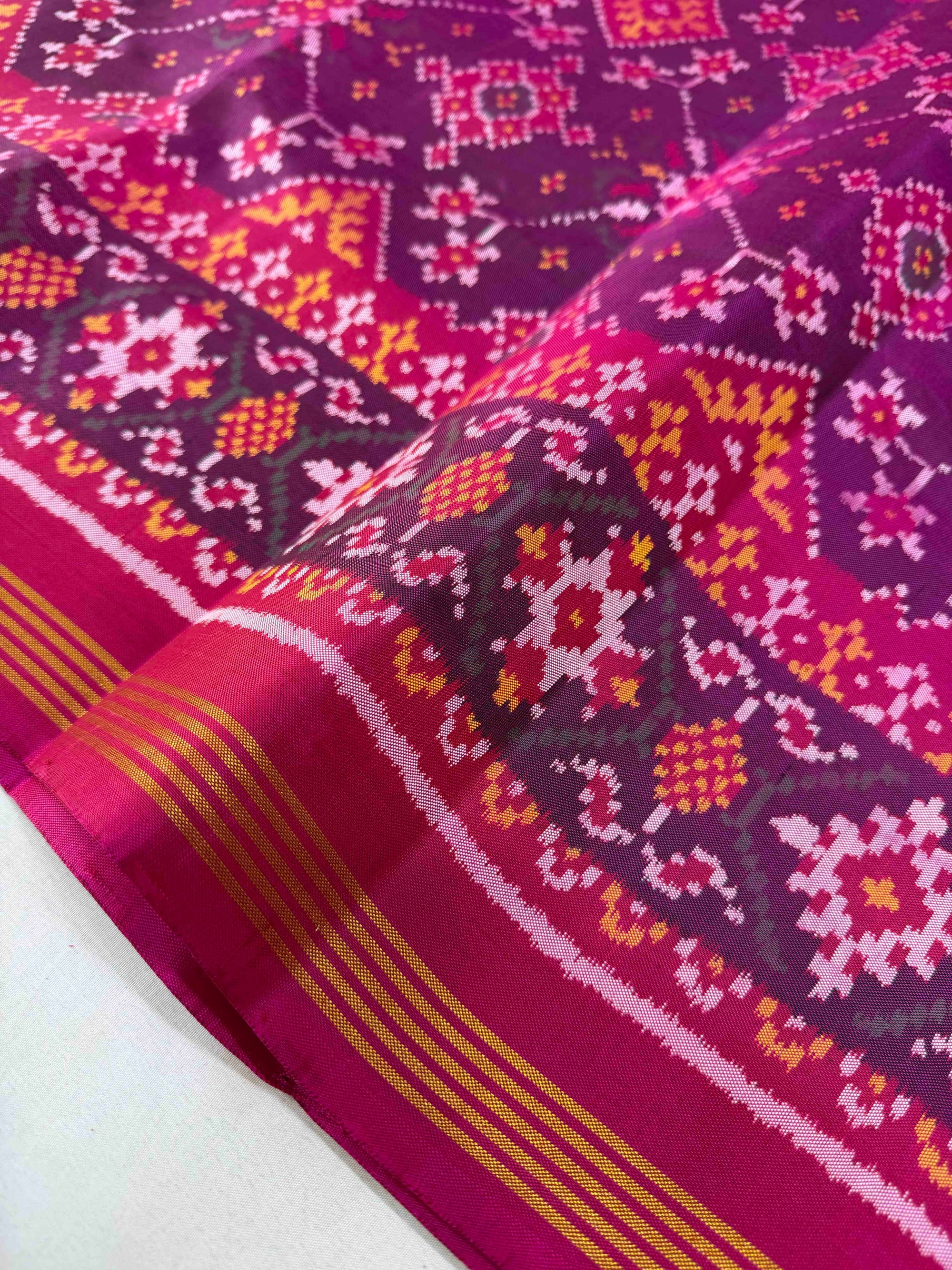 Full Purple Hand Woven Rajkot Ikat Patola Silk Saree