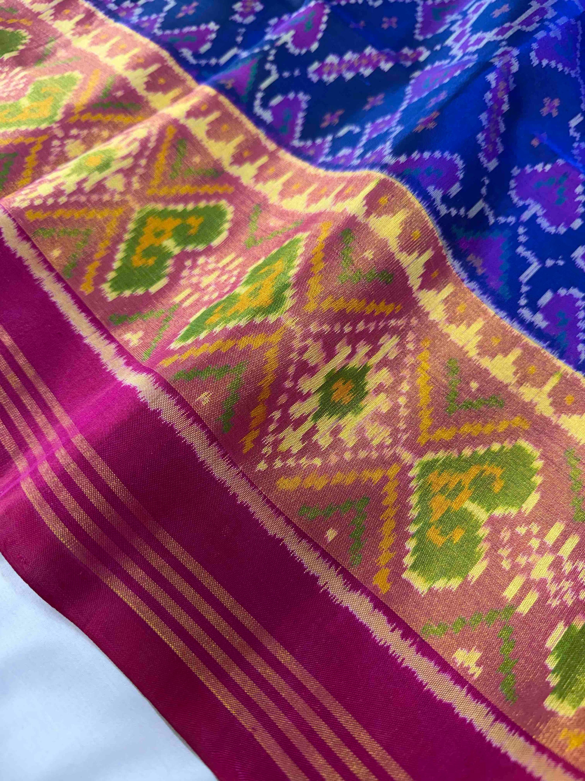Blue & Pink Maneckchok Hand Woven Rajkot Patola Silk Saree