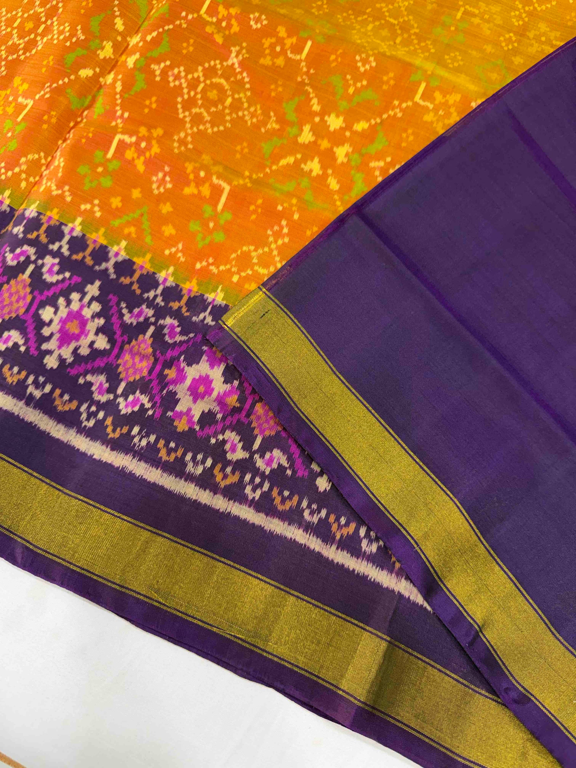 Yellow & Magenta Navratan Design Hand Woven Rajkot Patola Silk Saree