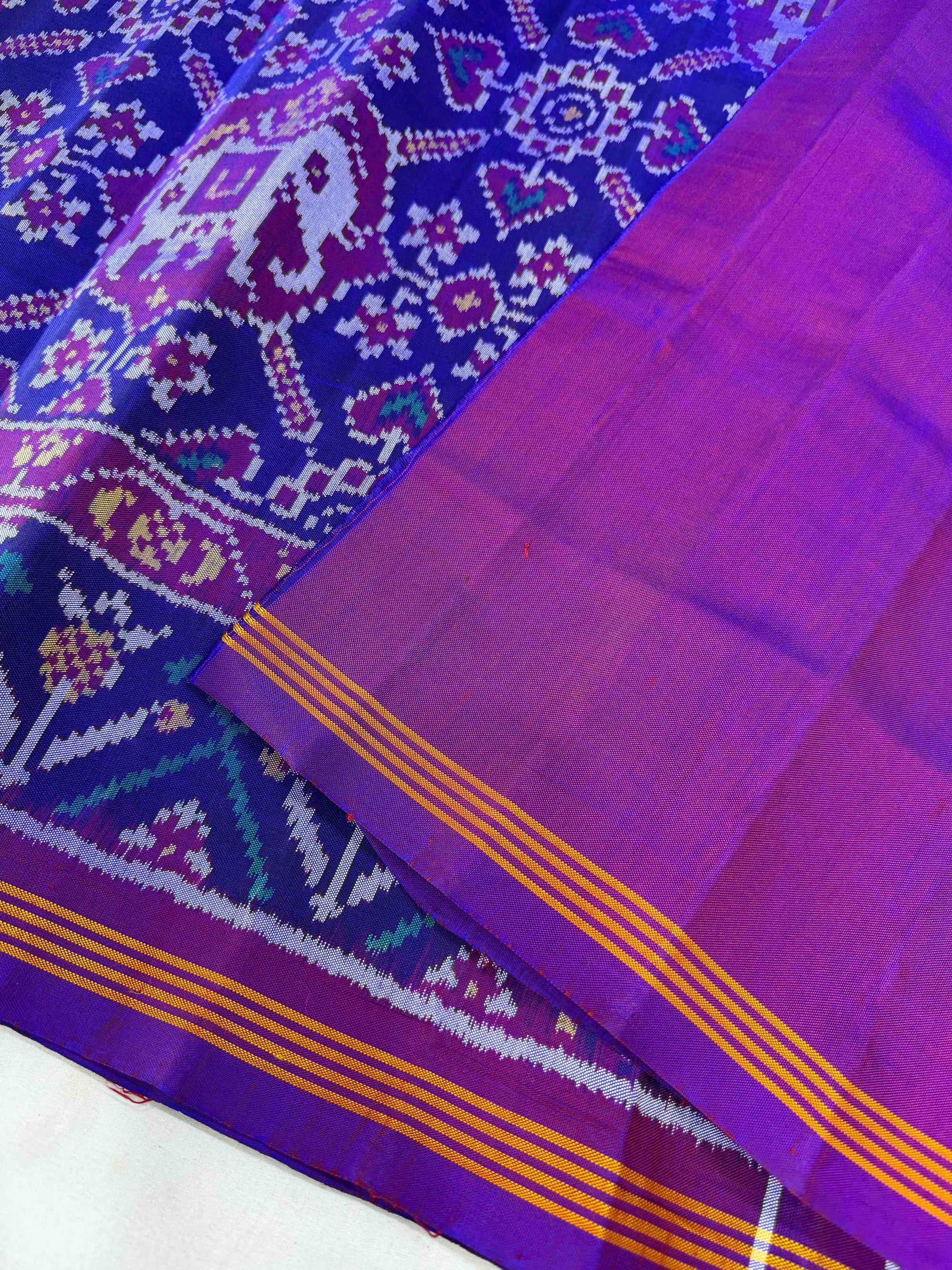 Blue & Purple Hand Woven Rajkot Ikat Patola Silk Saree