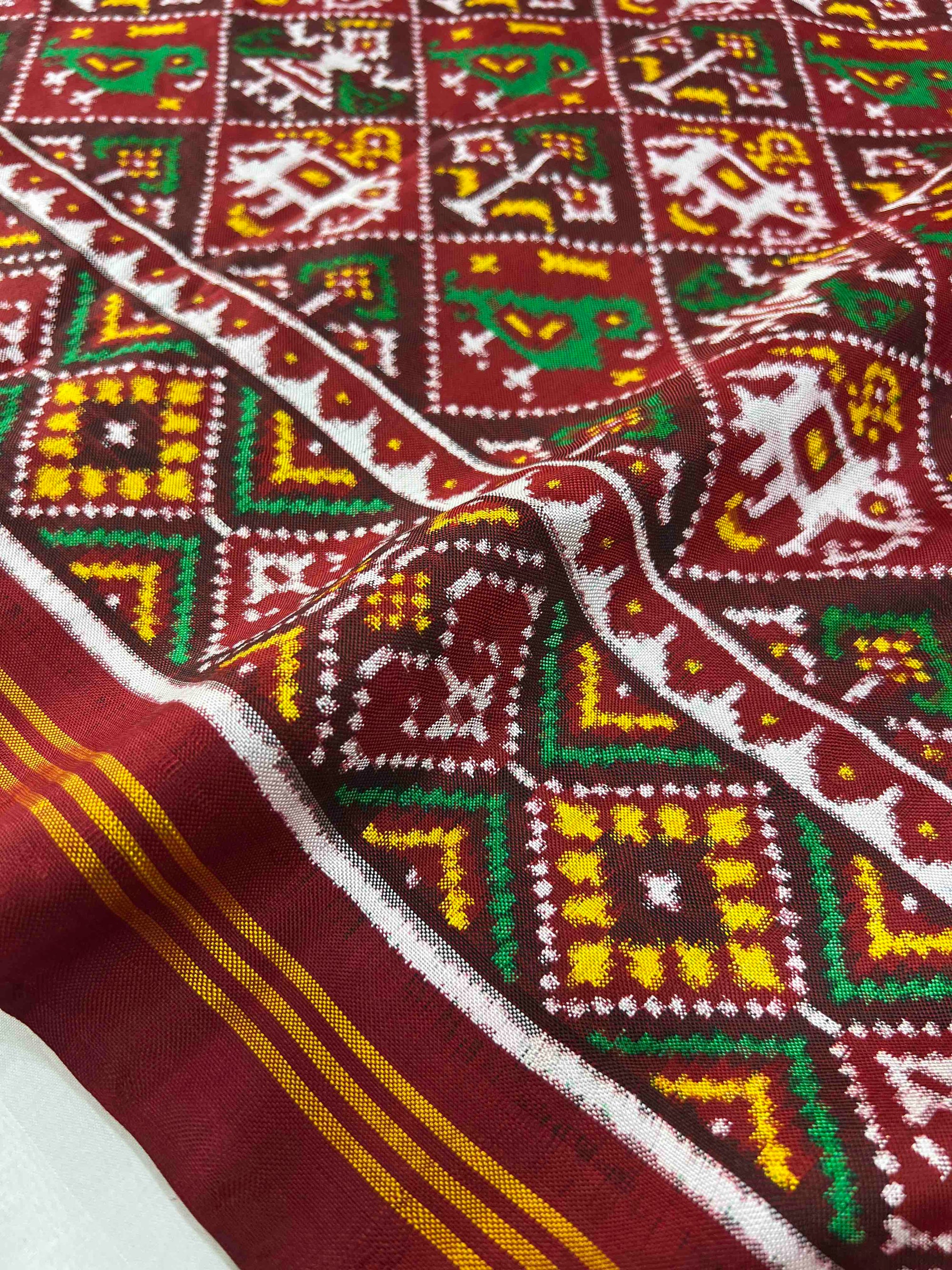 Red & Maroon Narikunj Design Pure Hand Woven Double Ikat Patola Silk Saree