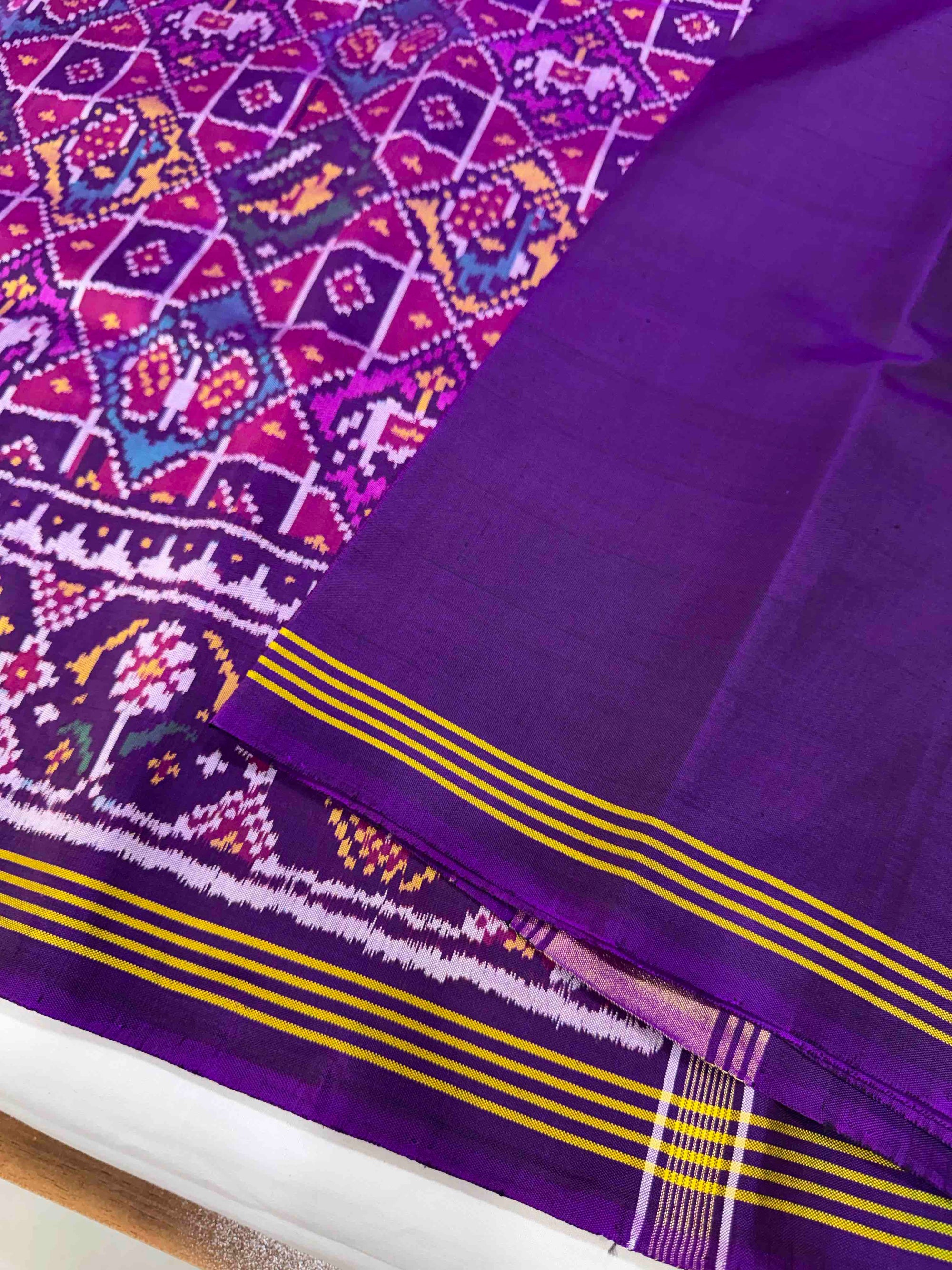 Purple Small Motifs Design Rajkot Ikat Patola Silk Saree