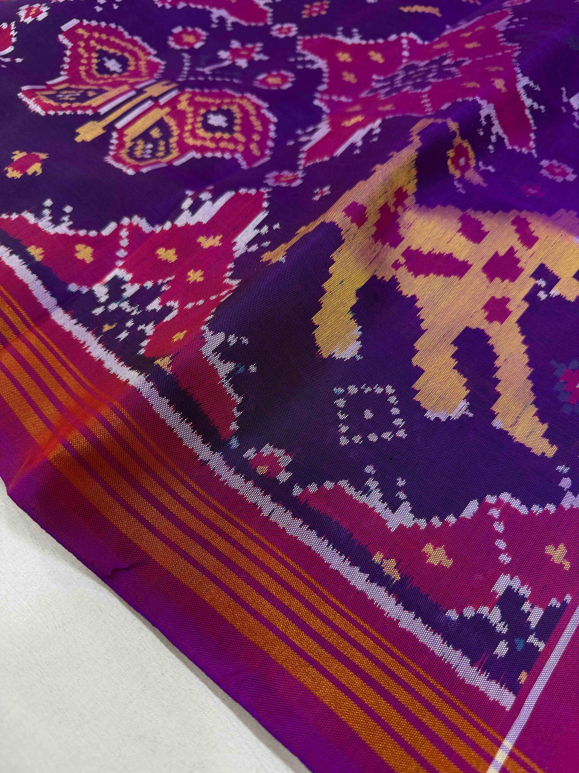 Purple With Pink  Hand Woven Rajkot Ikat Patola Silk Saree