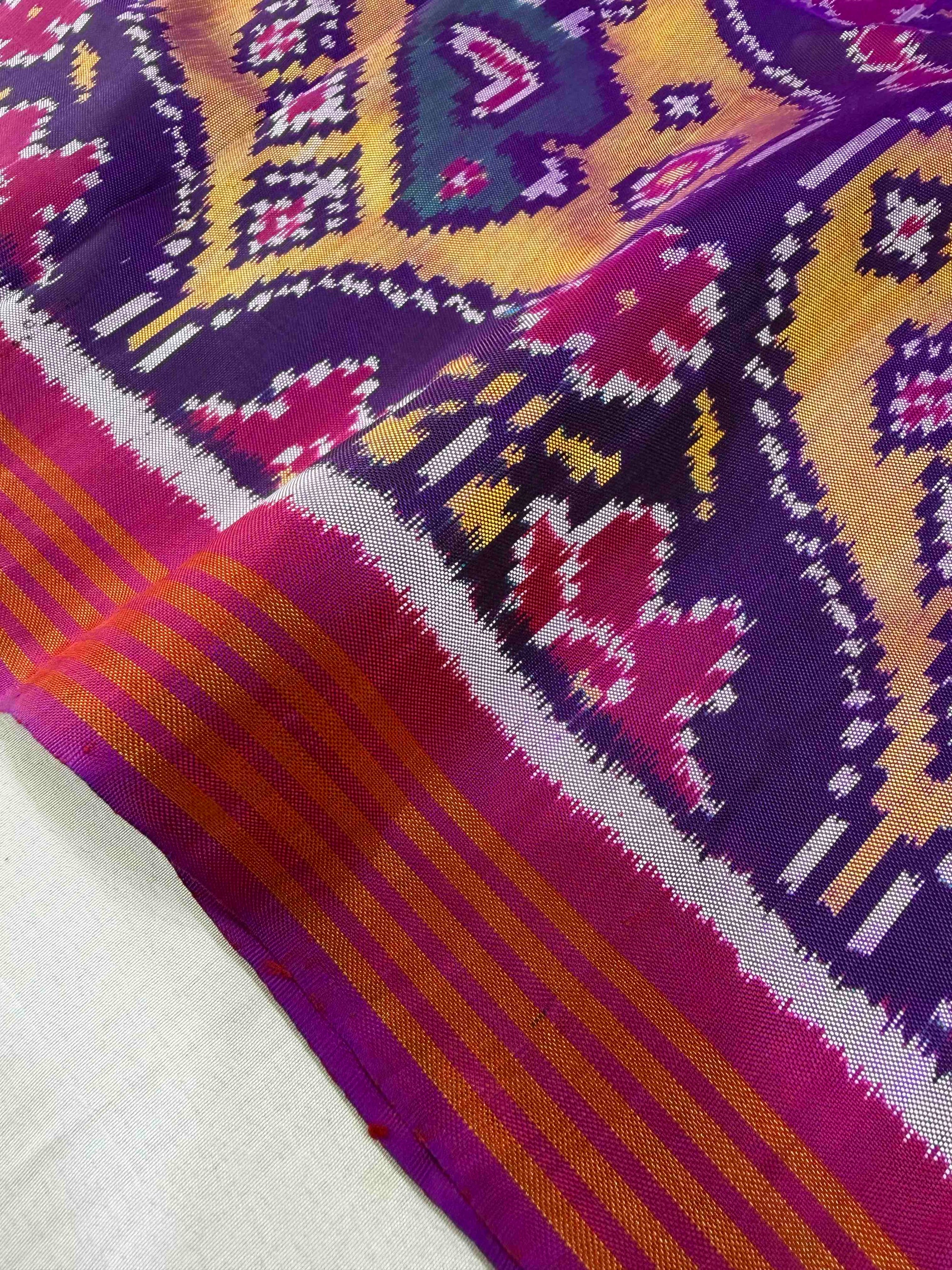Purple Multi Big Motifs Hand Woven Rajkot Ikat Patola Silk Saree