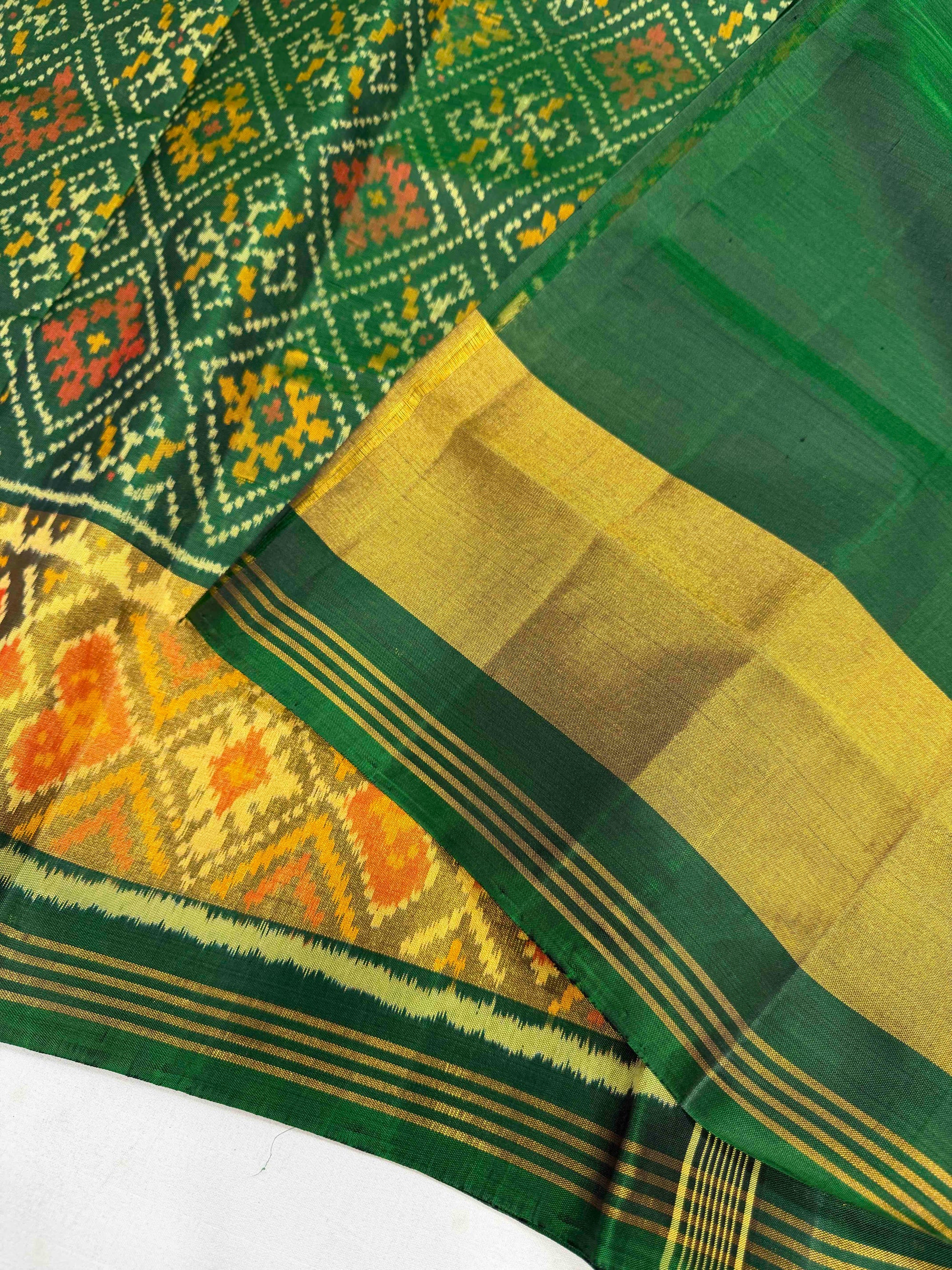 Green Paanchanda Design Hand Woven Rajkot Patola Silk Saree