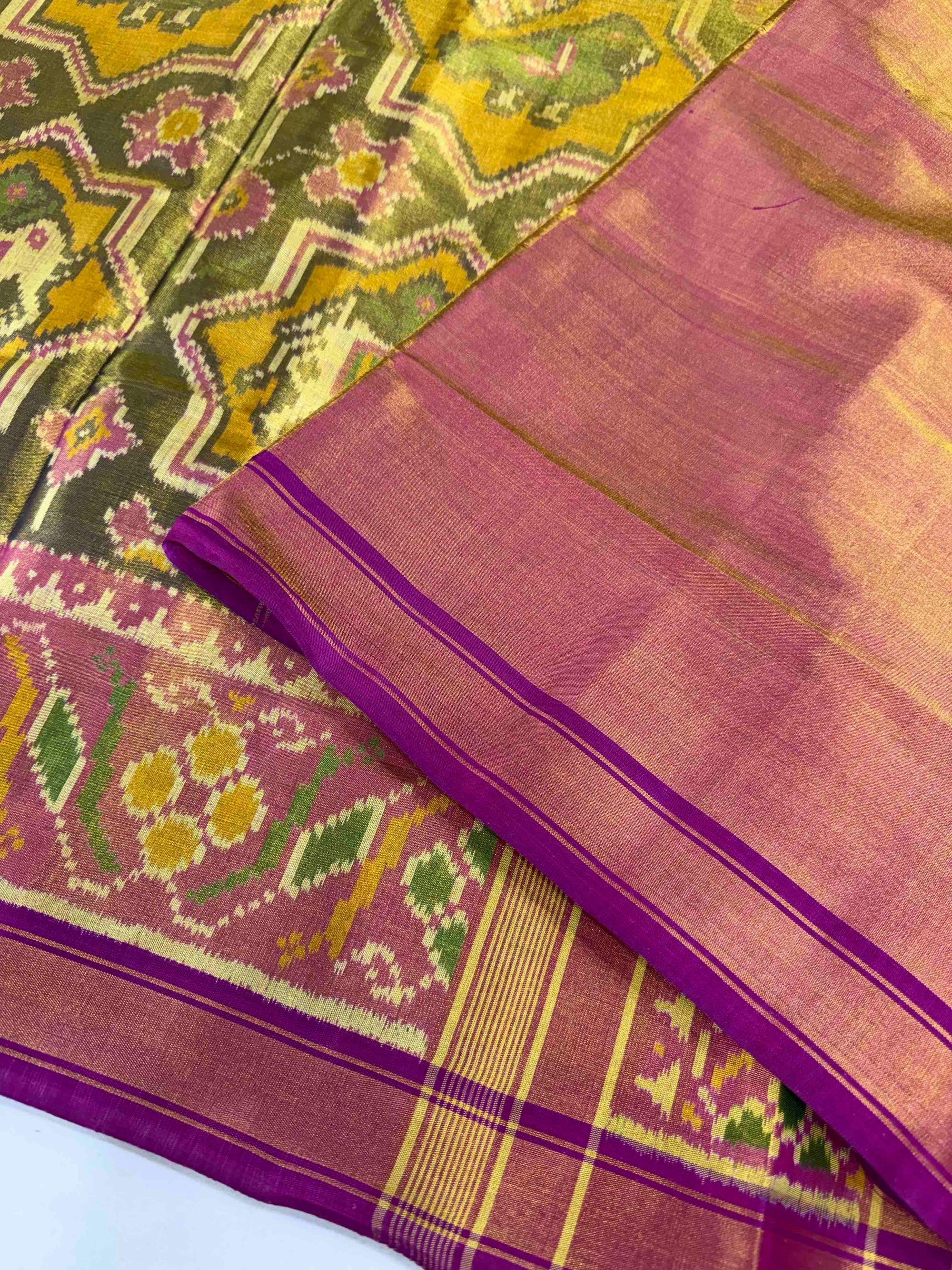 Star 3 Figure With Pink Border Pallu Tissue Double Zari Patola Saree