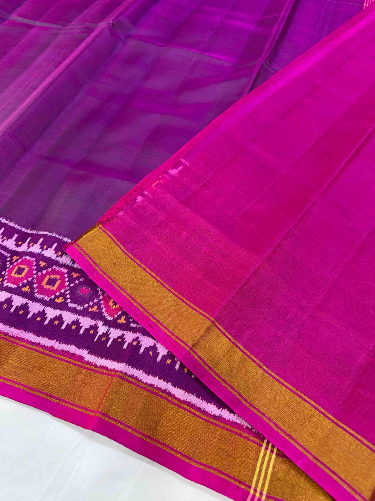 Plain Purple With Pink Hand Woven Rajkot Patola Silk Saree