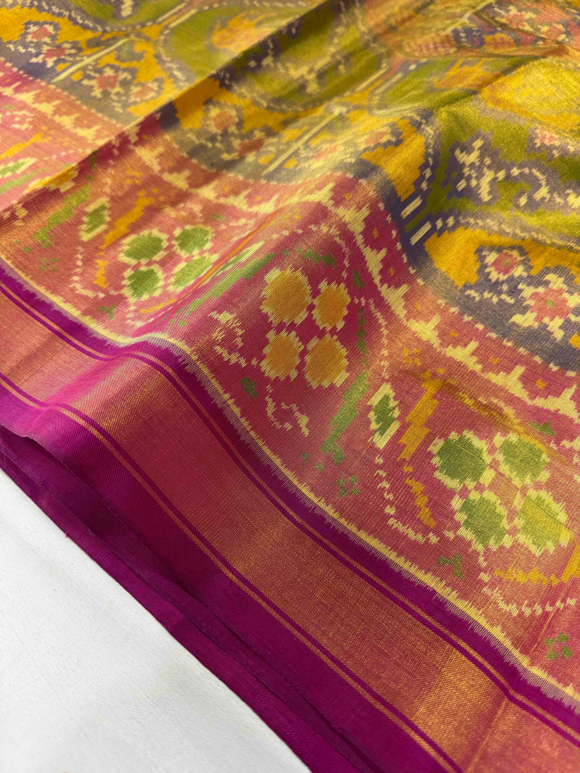 Multi Figure With Pink Border Pallu Tissue Double Zari Patola Saree