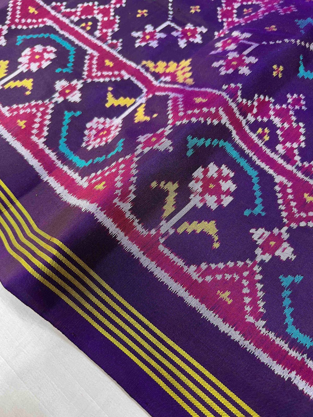 Dark Purple Navratan Design Hand Woven Rajkot Ikat Patola Silk Saree