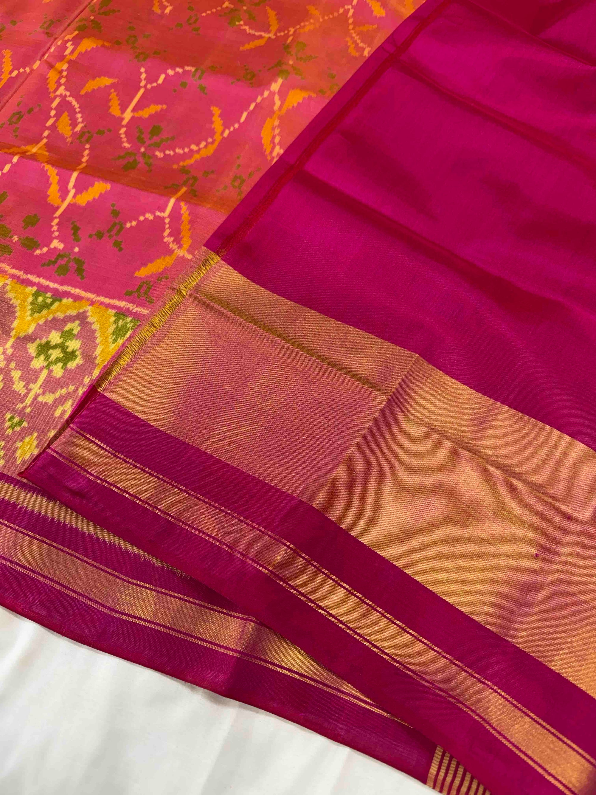 Piach With Pink Hand Woven Rajkot Patola Silk Saree