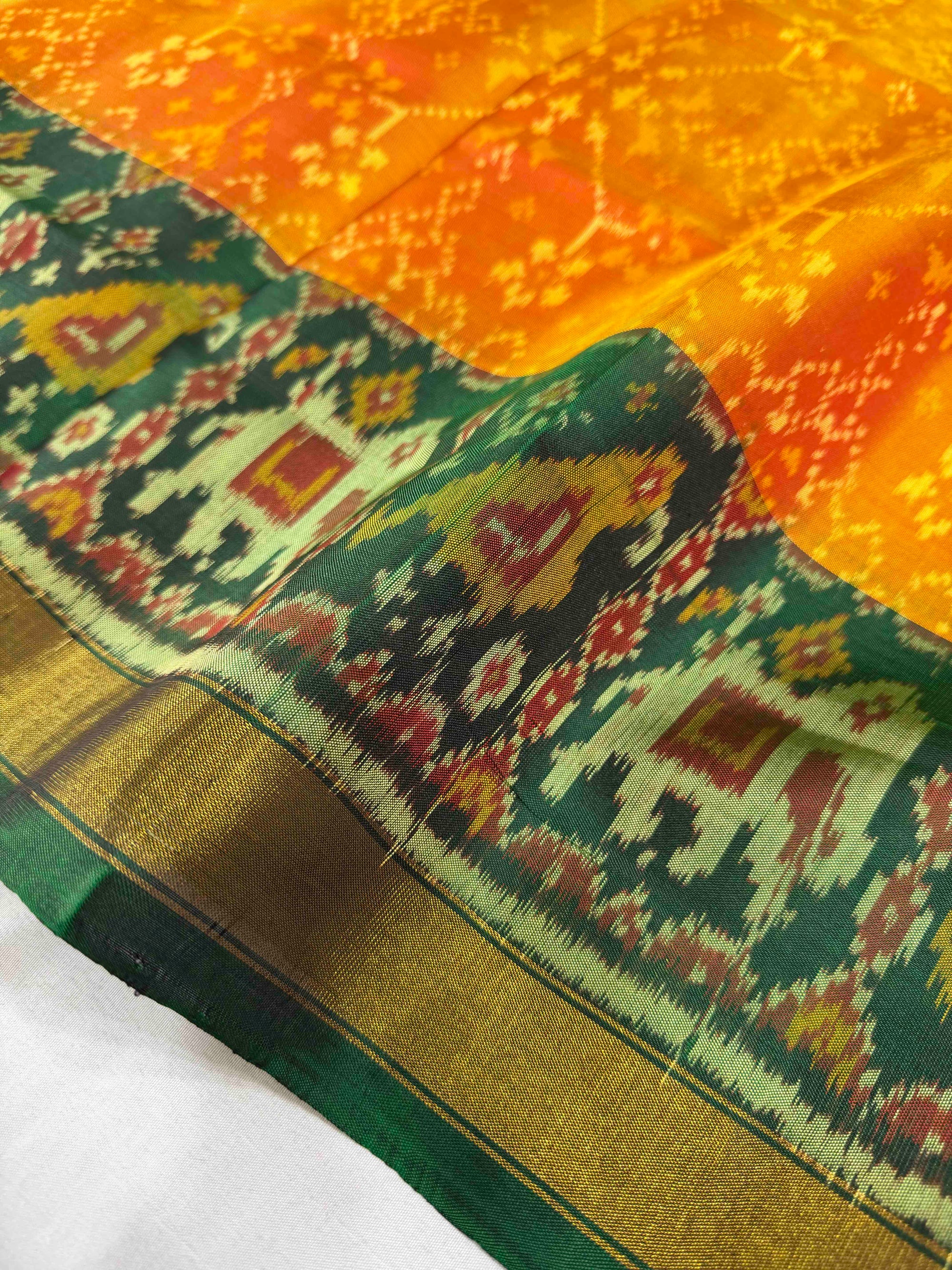Yellow & Green Navratan Hand Woven Rajkot Patola Silk Saree