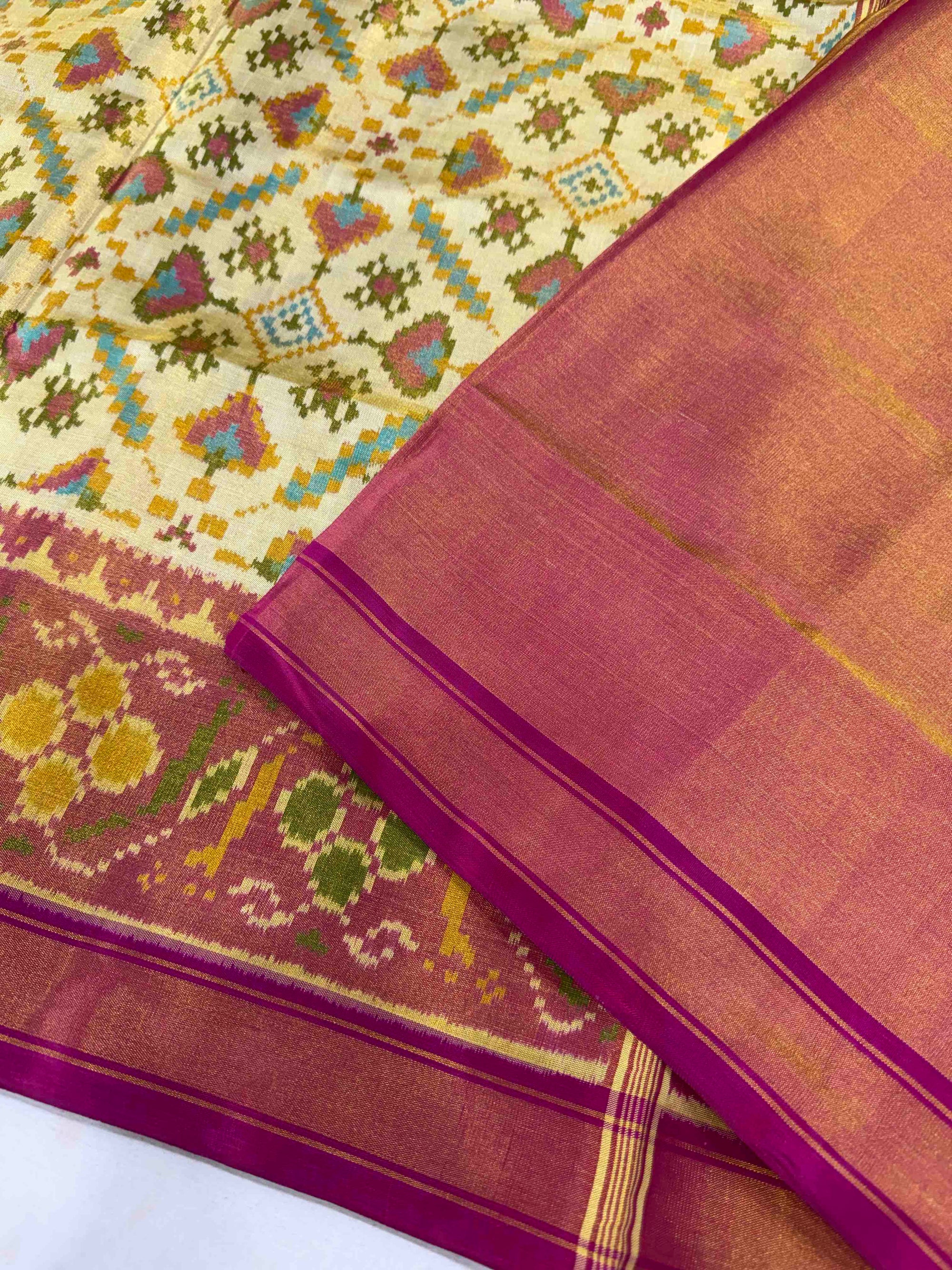 Off White With Pink Tissue Double Zari Patola Saree