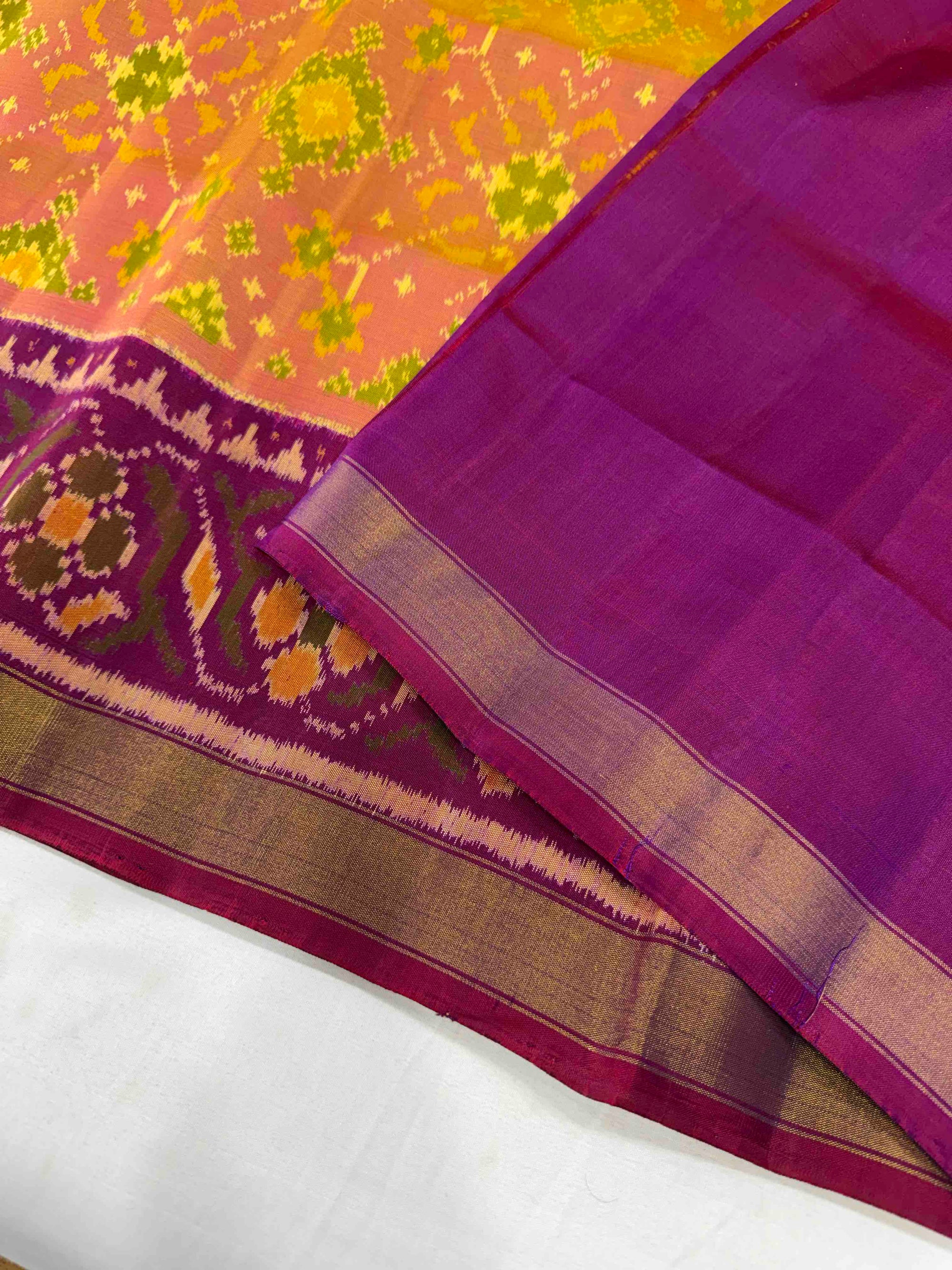 Piach With Purple Navratan Design Hand Woven Rajkot Patola Silk Saree