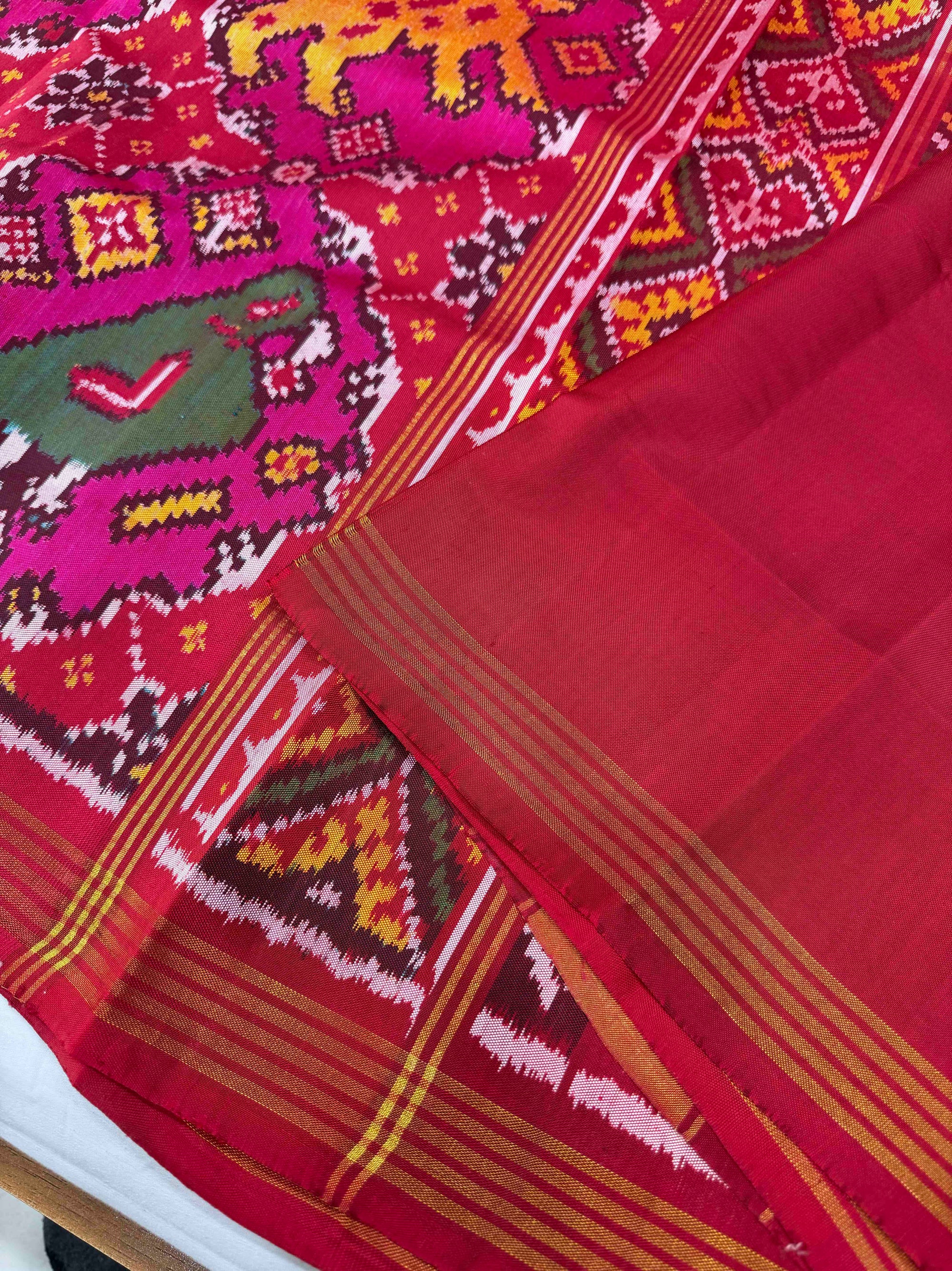 Pink & Red Rajkot Ikat Patola Silk Saree