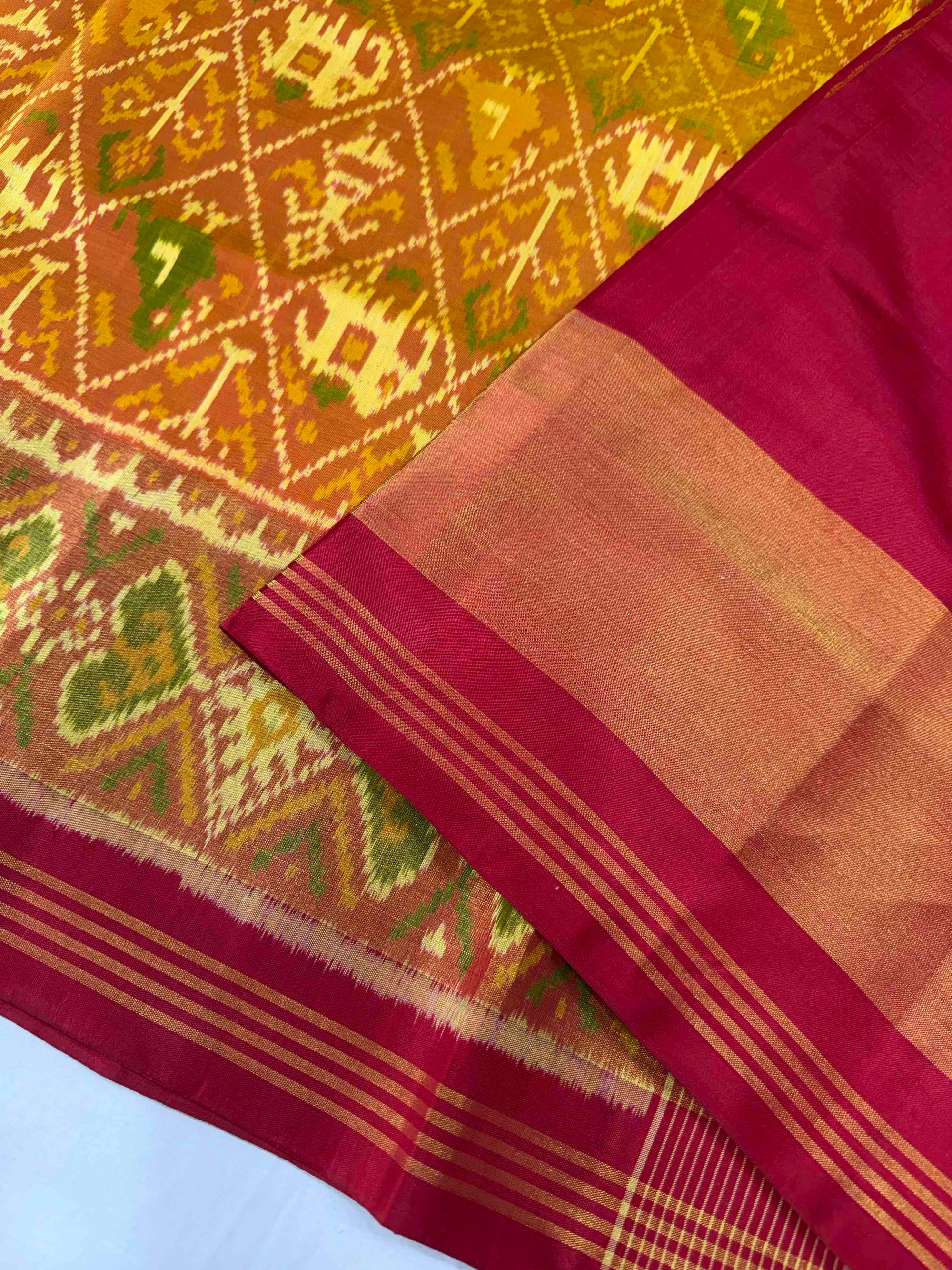 Yellow & Red Narikunj Design Hand Woven Rajkot Patola Silk Saree