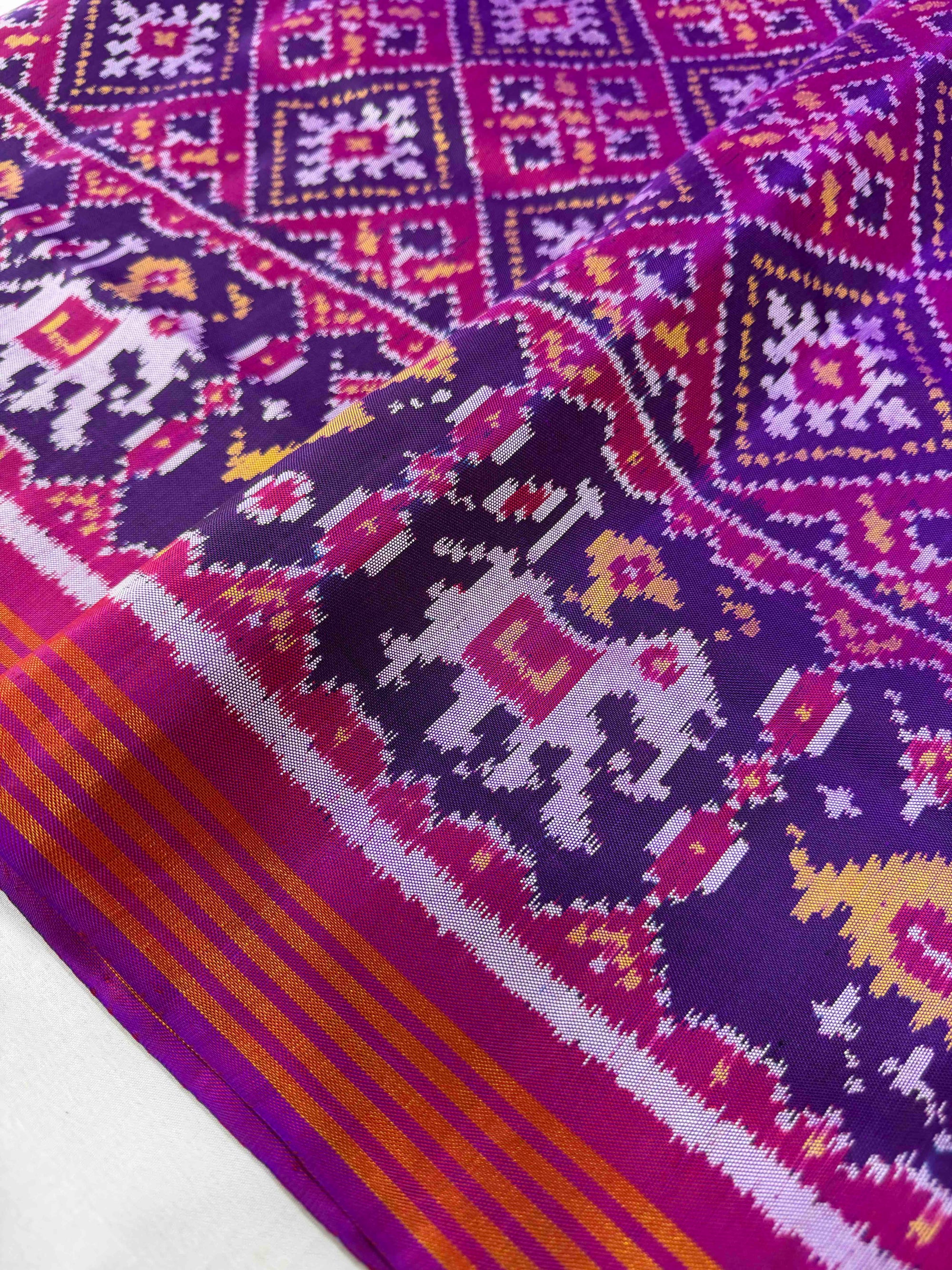 Full Purple Paanchanda Hand Woven Rajkot Ikat Patola Silk Saree