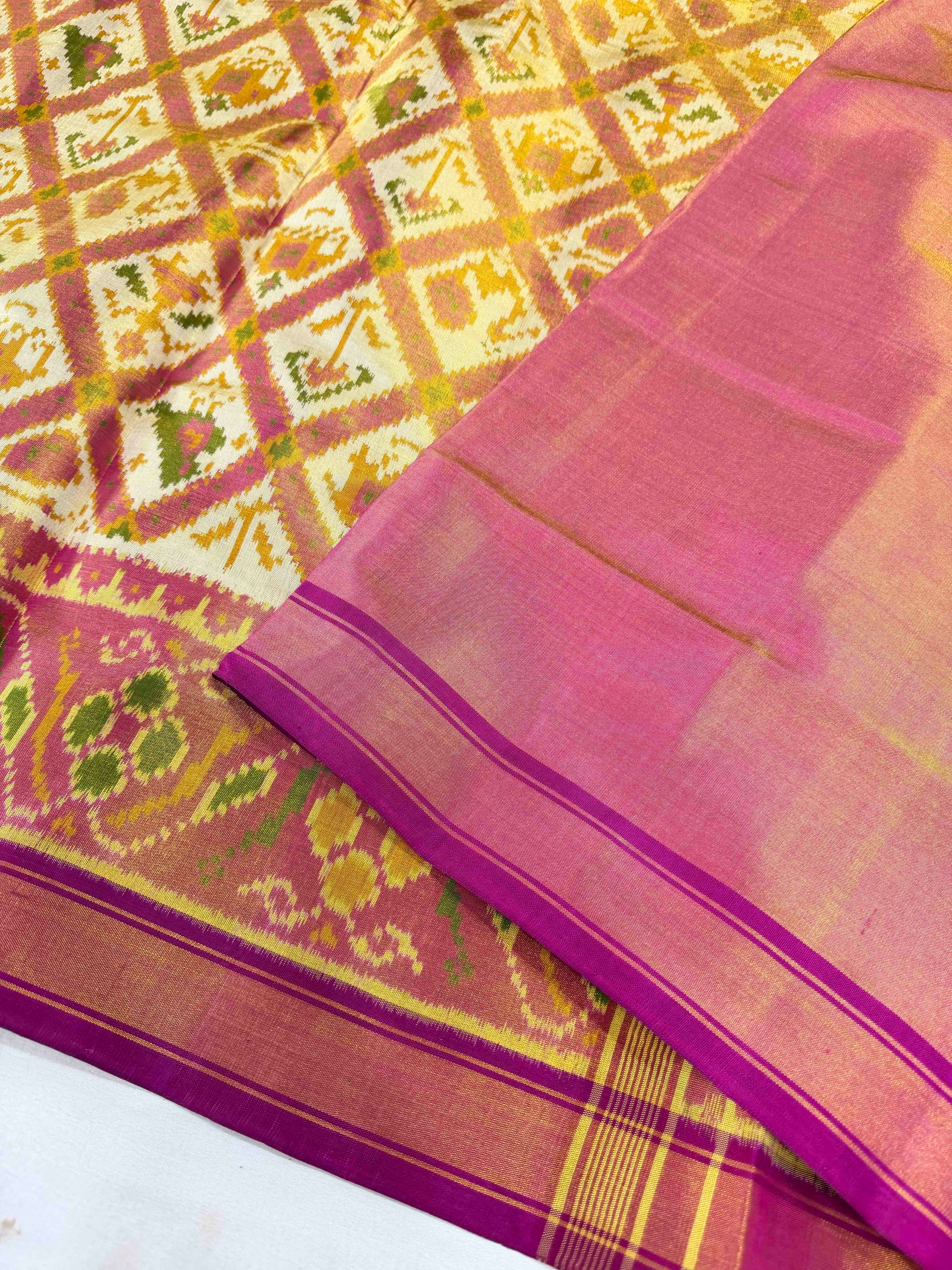 Off White With Pink Tissue Double Zari Patola Saree
