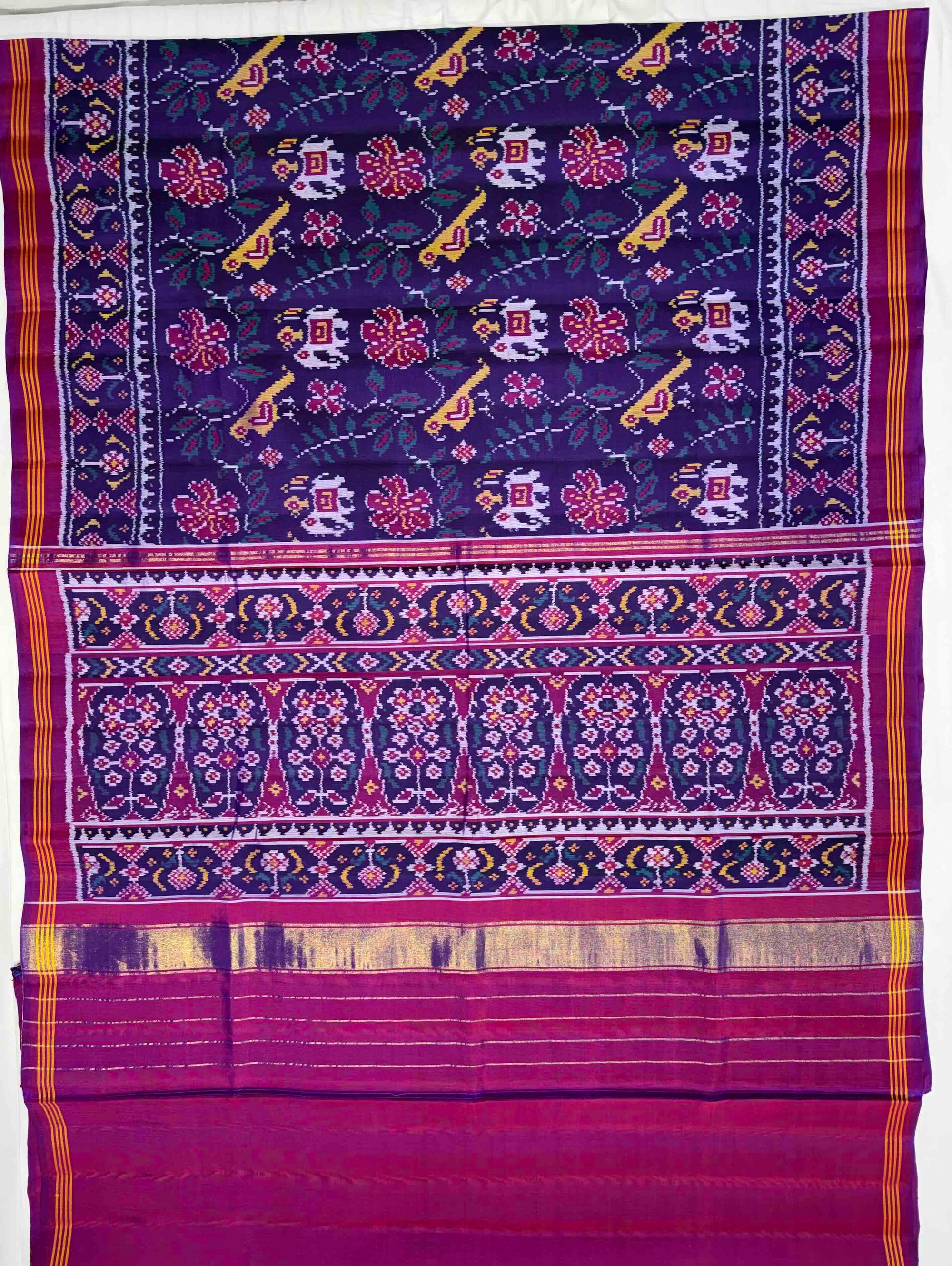 Full Purple Fancy Small Motifs Design Hand Woven Ikat Patola Silk Saree