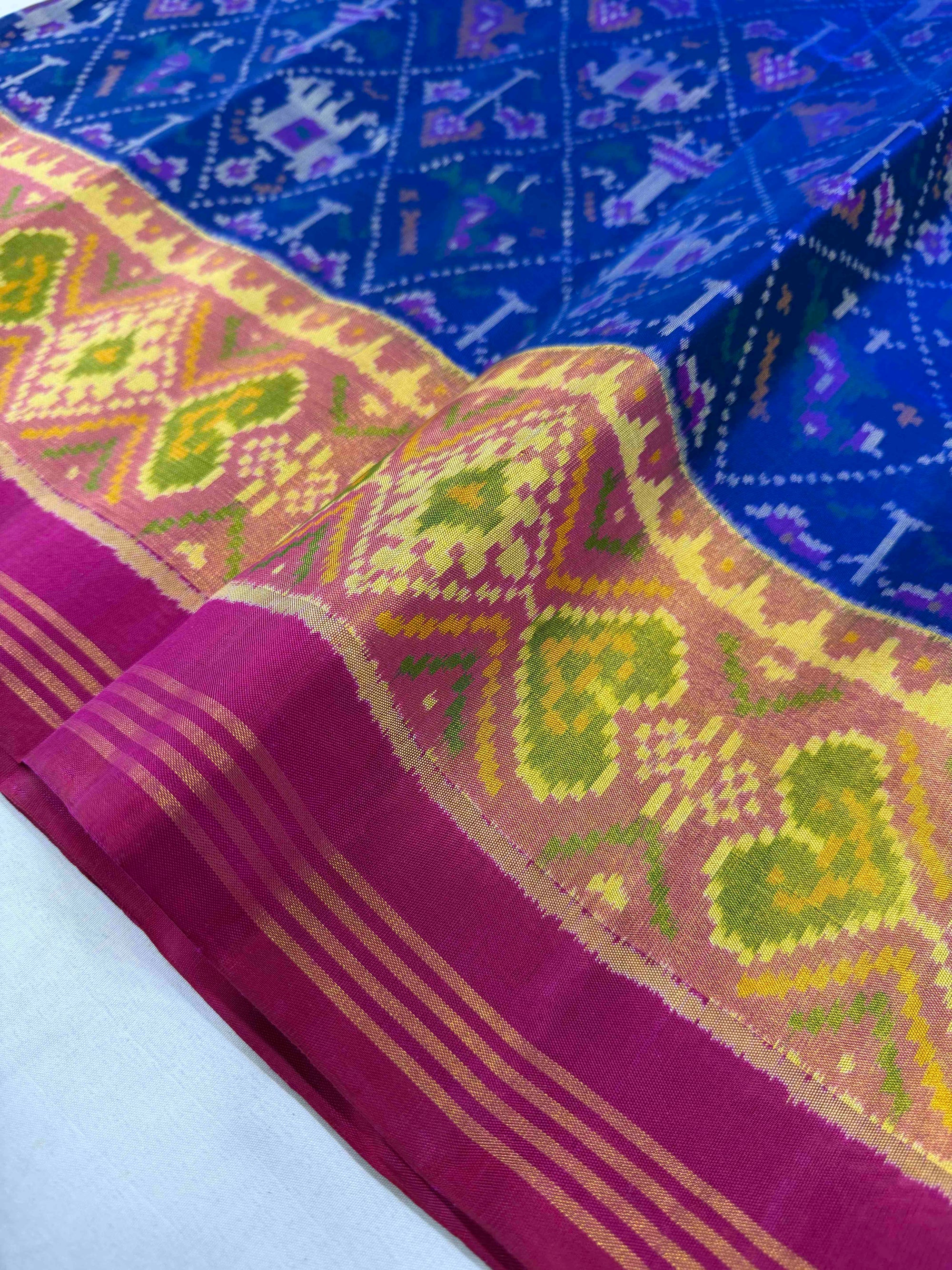 Blue And Pink Narikunj Hand Woven Rajkot Patola Silk Saree
