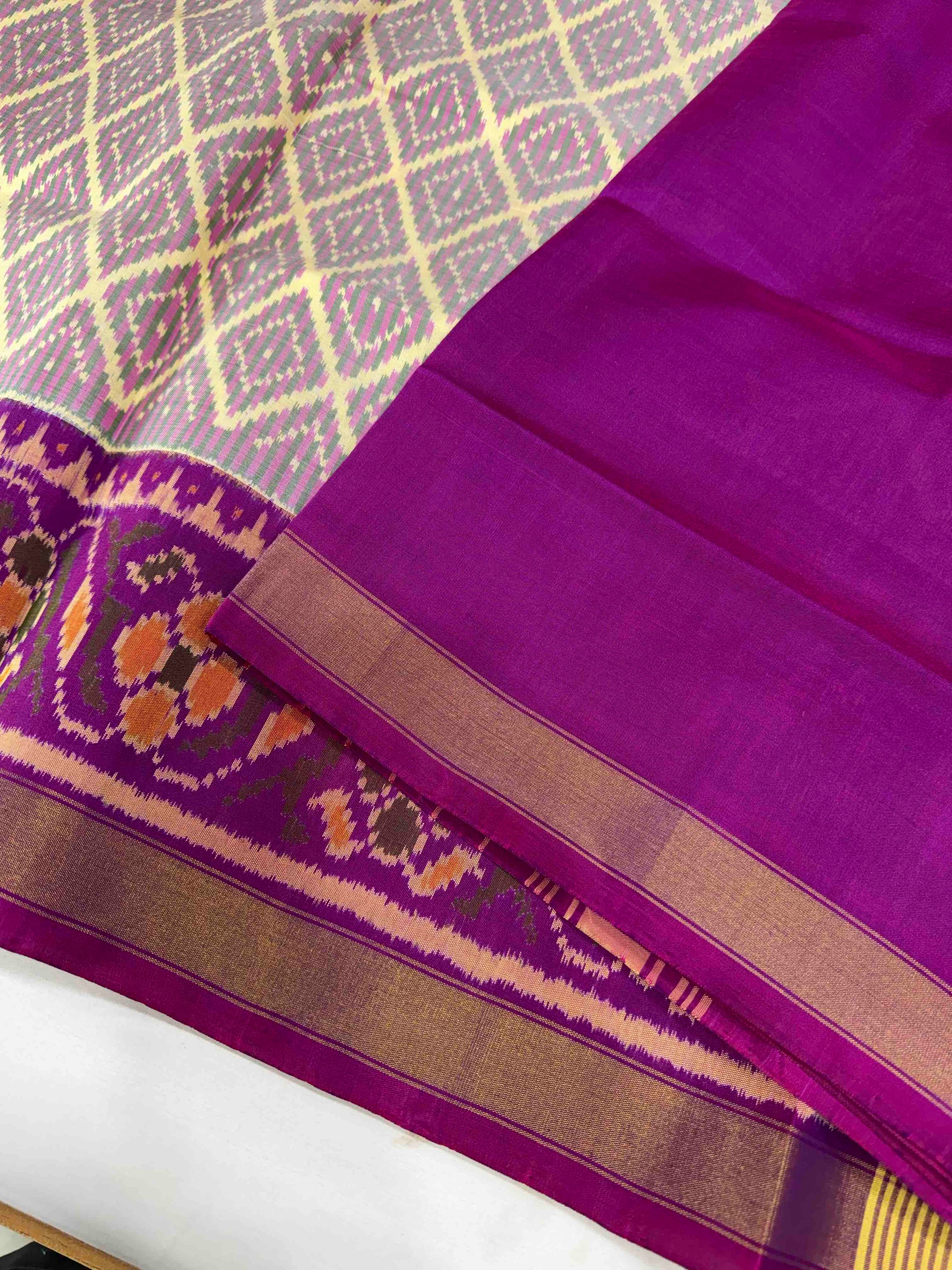 Baby Pink With Purple Hand Woven Rajkot Patola Silk Saree