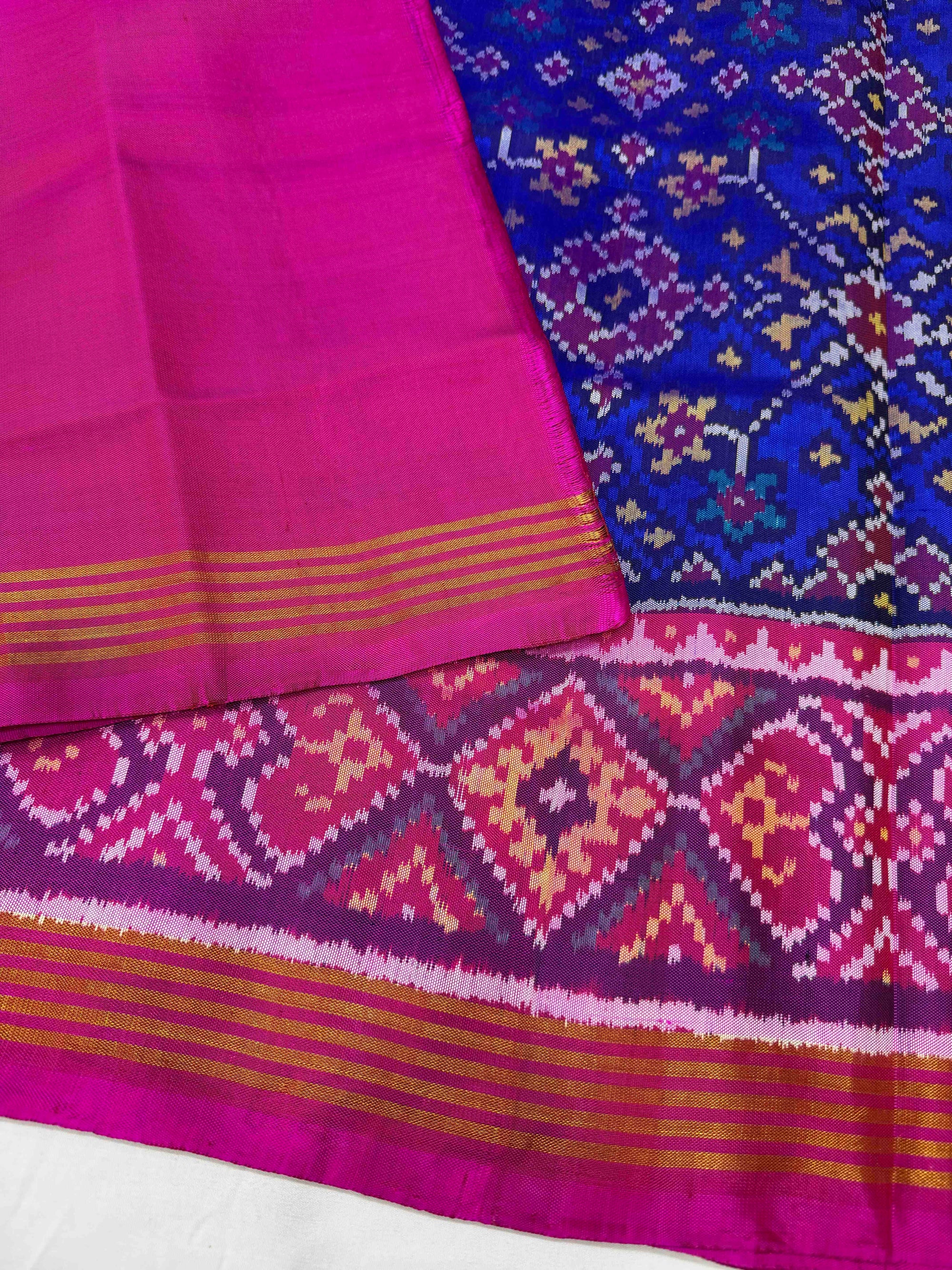 Blue & Pink Navratan Design Rajkot Ikat Patola Silk Saree