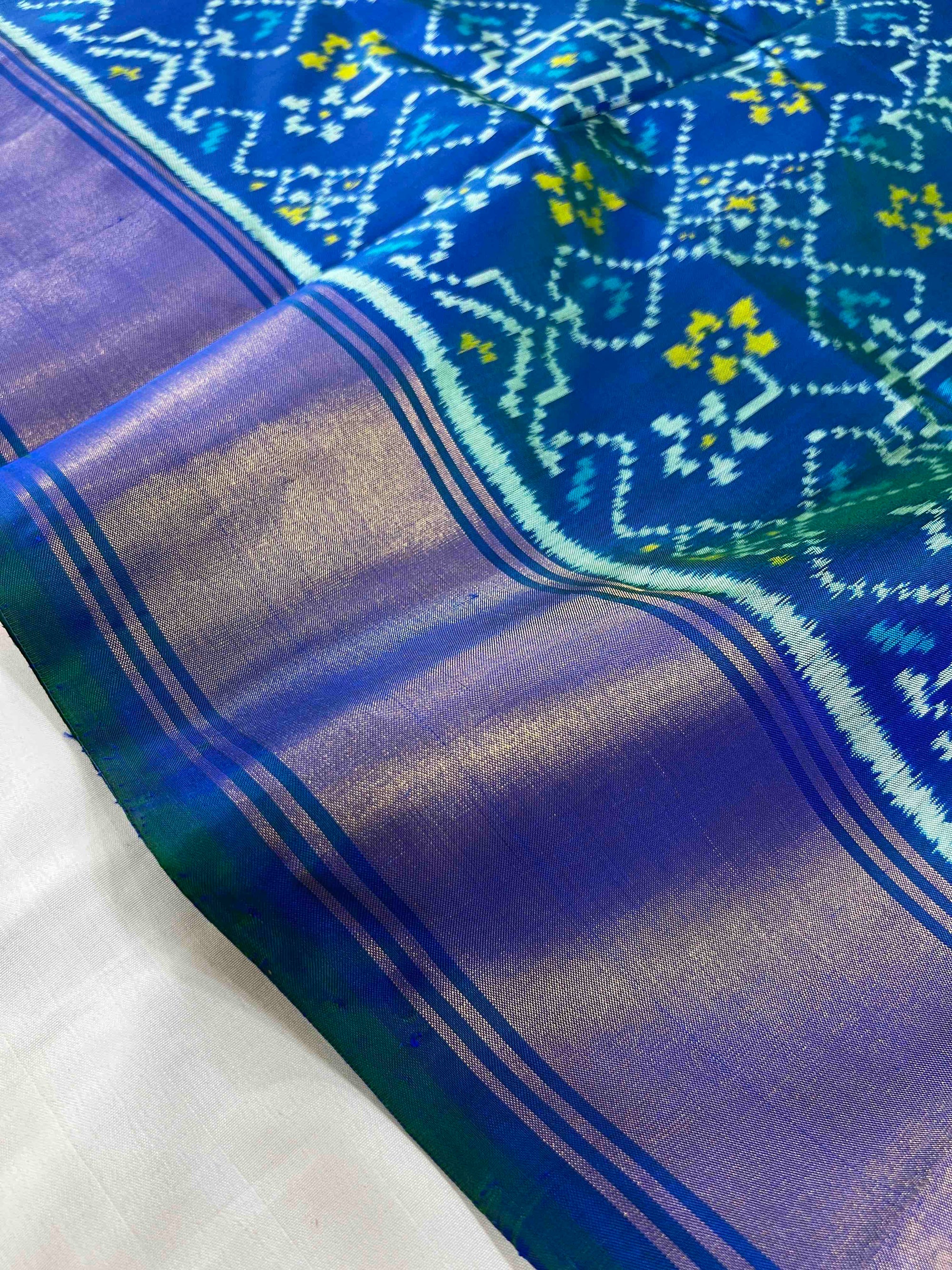 Full Blue ManeckChok Design Hand Woven Rajkot Patola Silk Saree