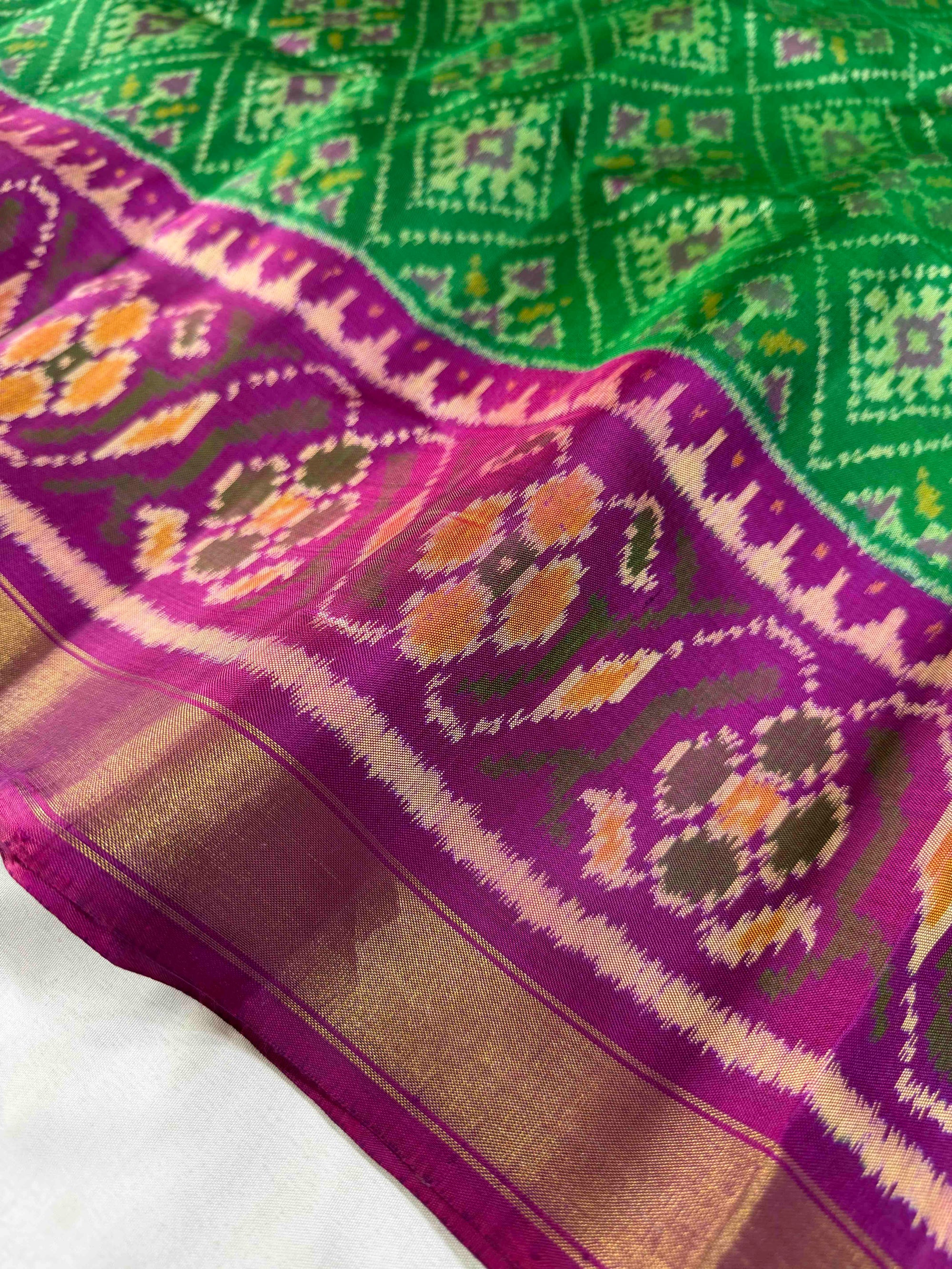 Green & Purple Paanchanda Hand Woven Rajkot Patola Silk Saree
