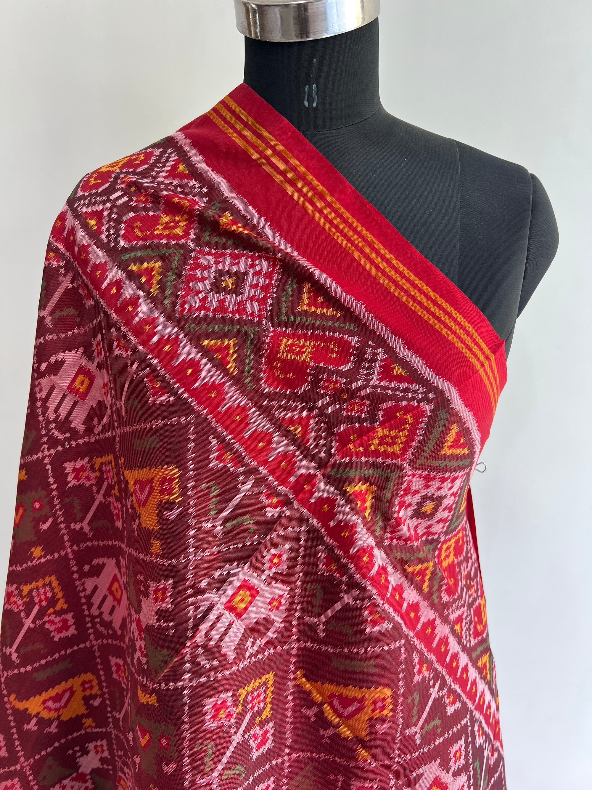 Maroon & Red Hand Woven Rajkot ikat Patola Dupatta