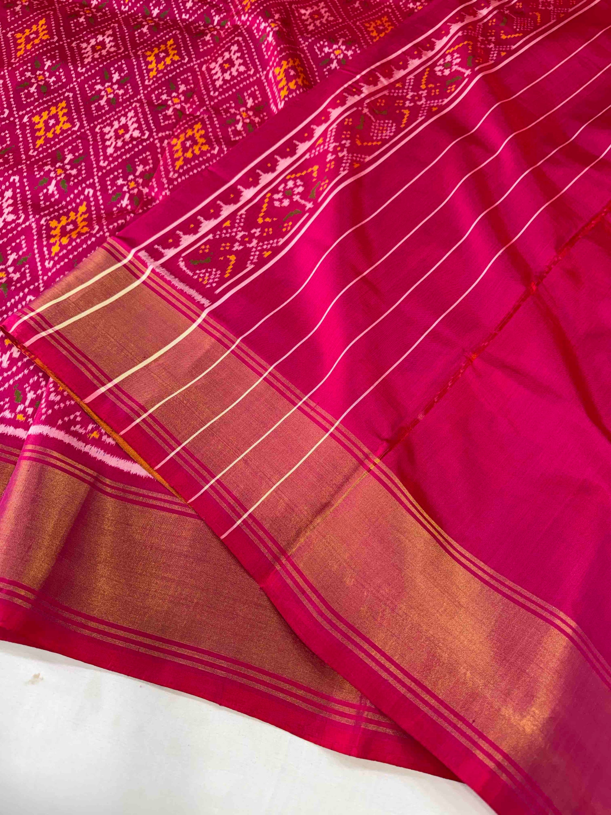 Full Pink With Big Zari Pallu Hand Woven Rajkot Patola Silk Saree