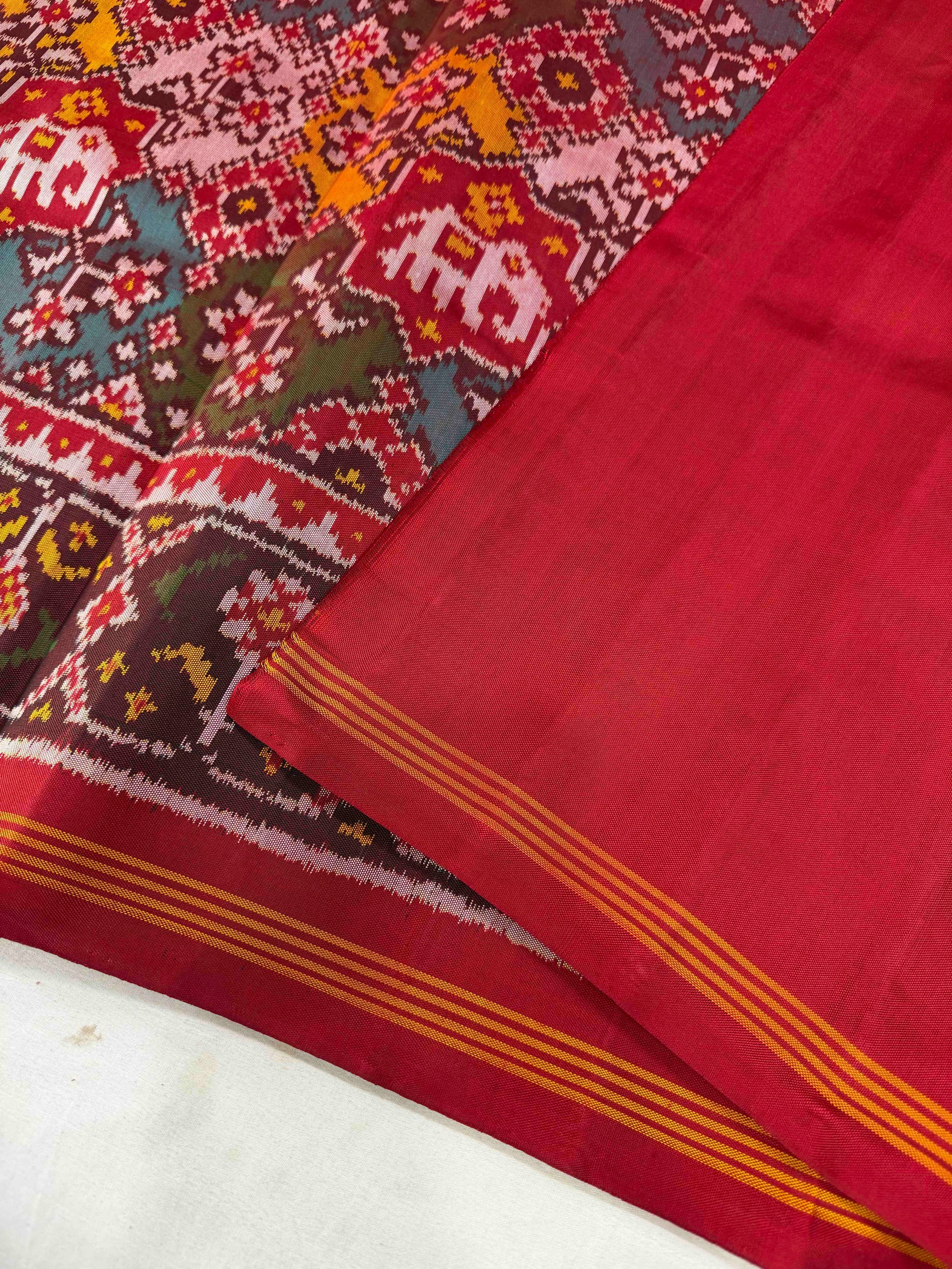 Multi With Red Hand Woven Rajkot Ikat Patola Silk Saree