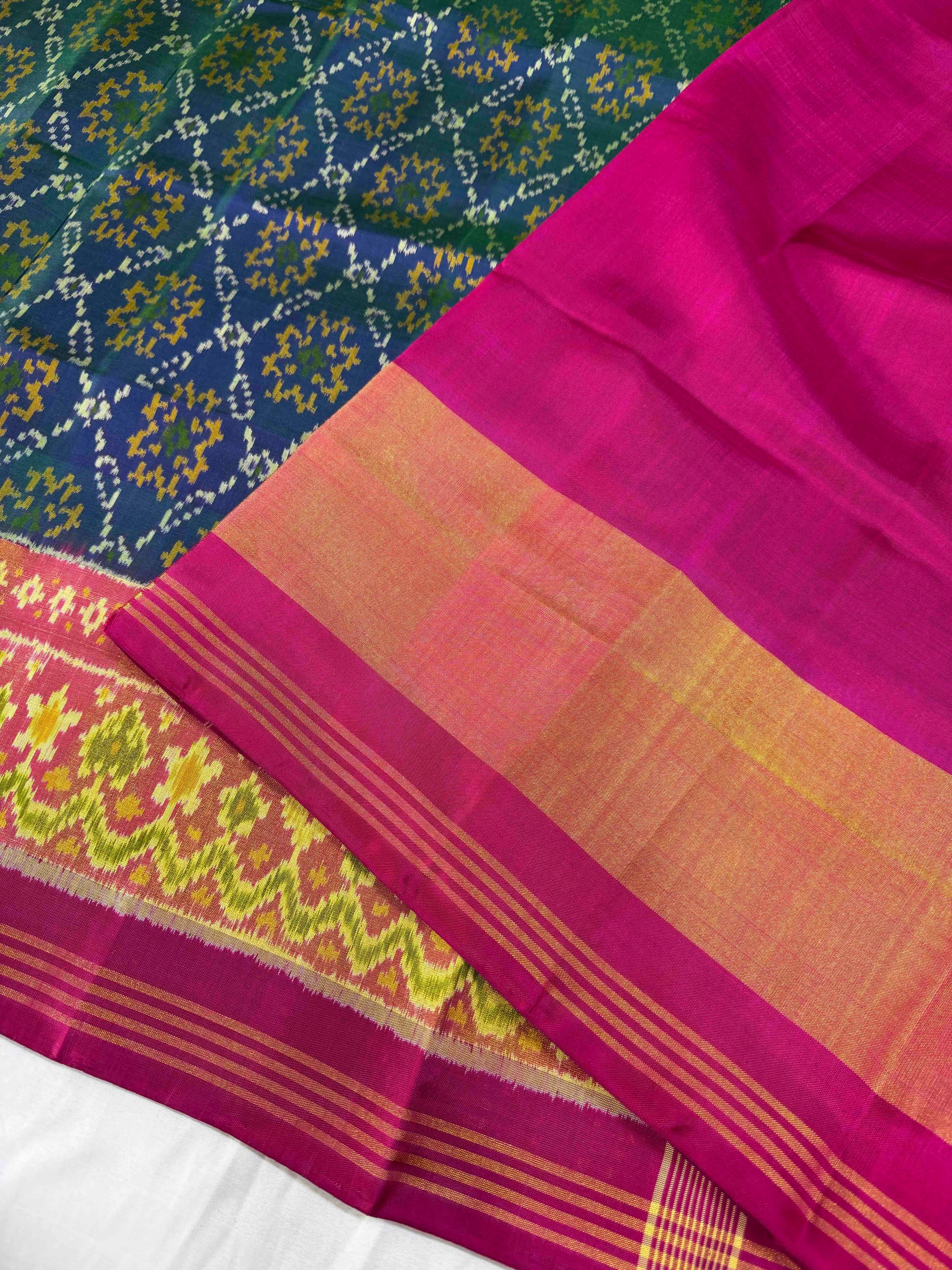 Sea Green & Pink Hand Woven Rajkot Patola Silk Saree