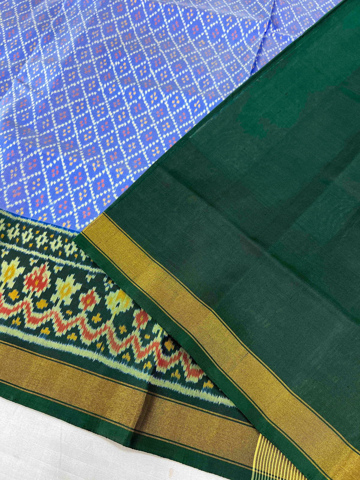 Sky Blue With Green Daliya Bhat Hand Woven Rajkot Patola Silk Saree