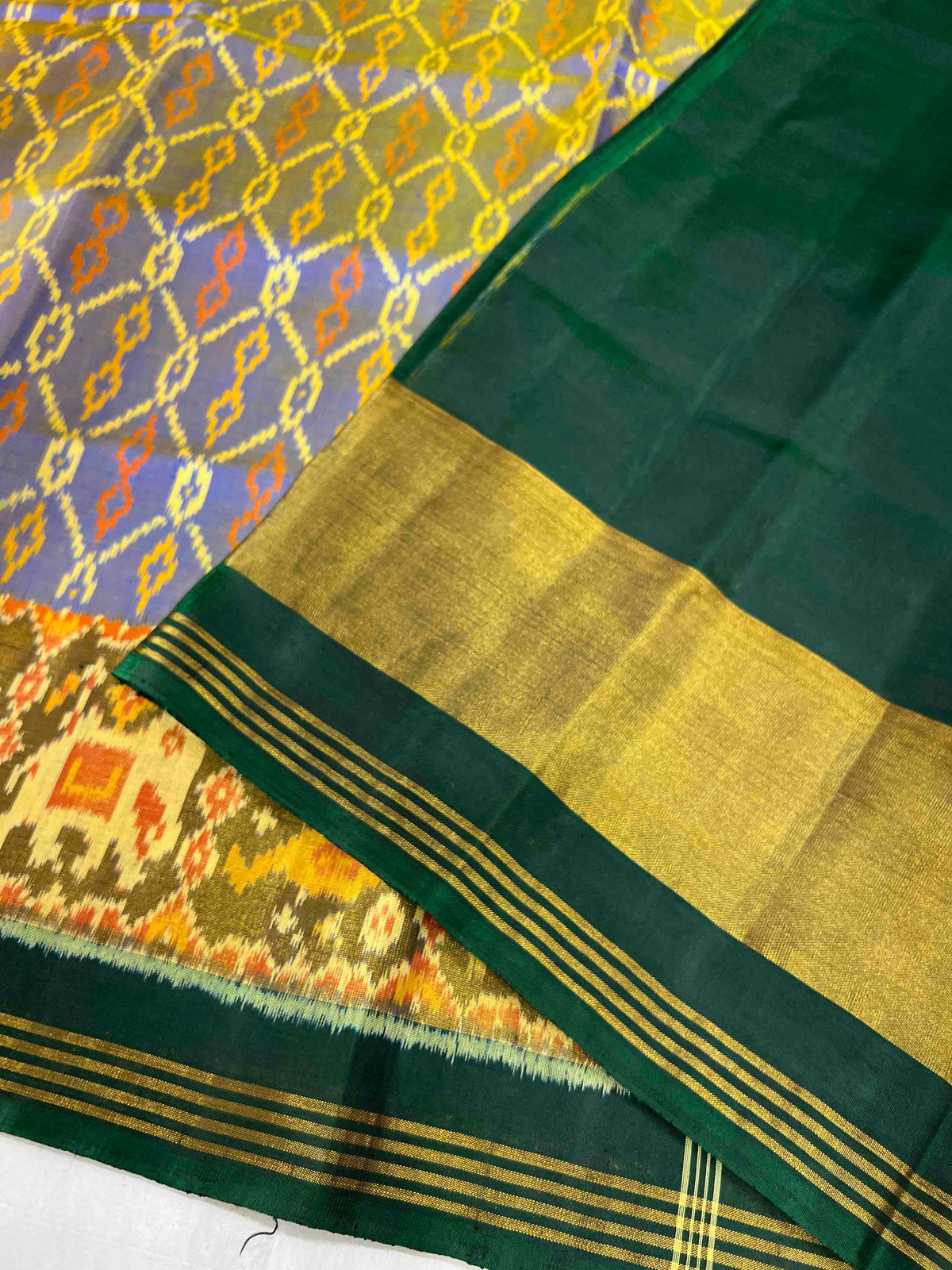 Sky Blue With Green Hand Woven Rajkot Patola Silk Saree