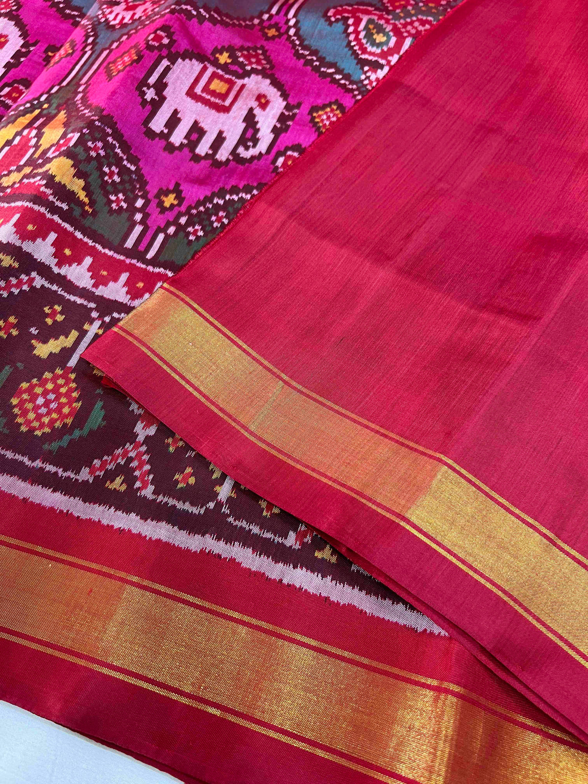 Multi With Maroon Big Motifs Hand Woven Rajkot Patola Silk Saree