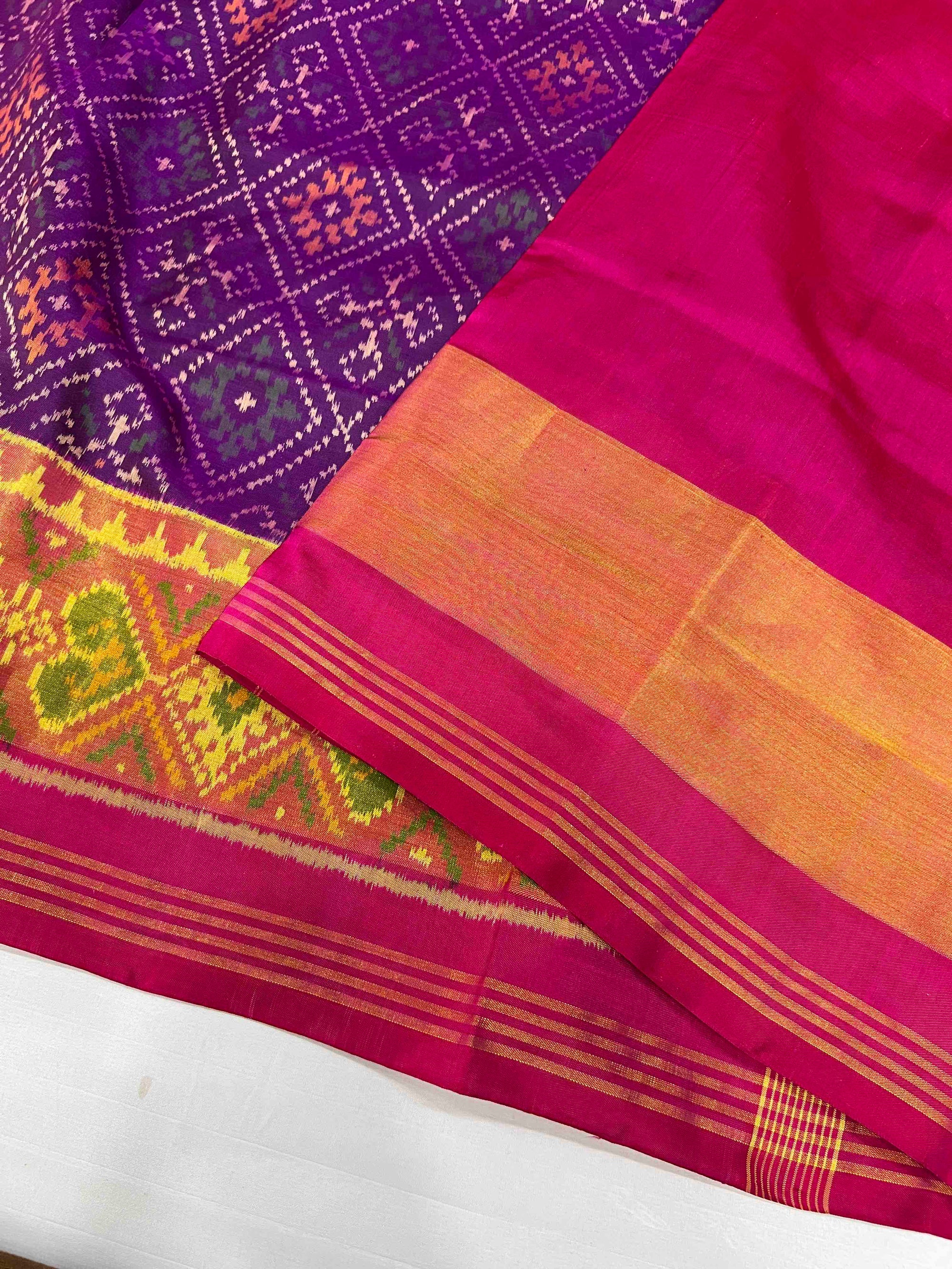 Purple & Pink Paanchanda Hand Woven Rajkot Patola Silk Saree