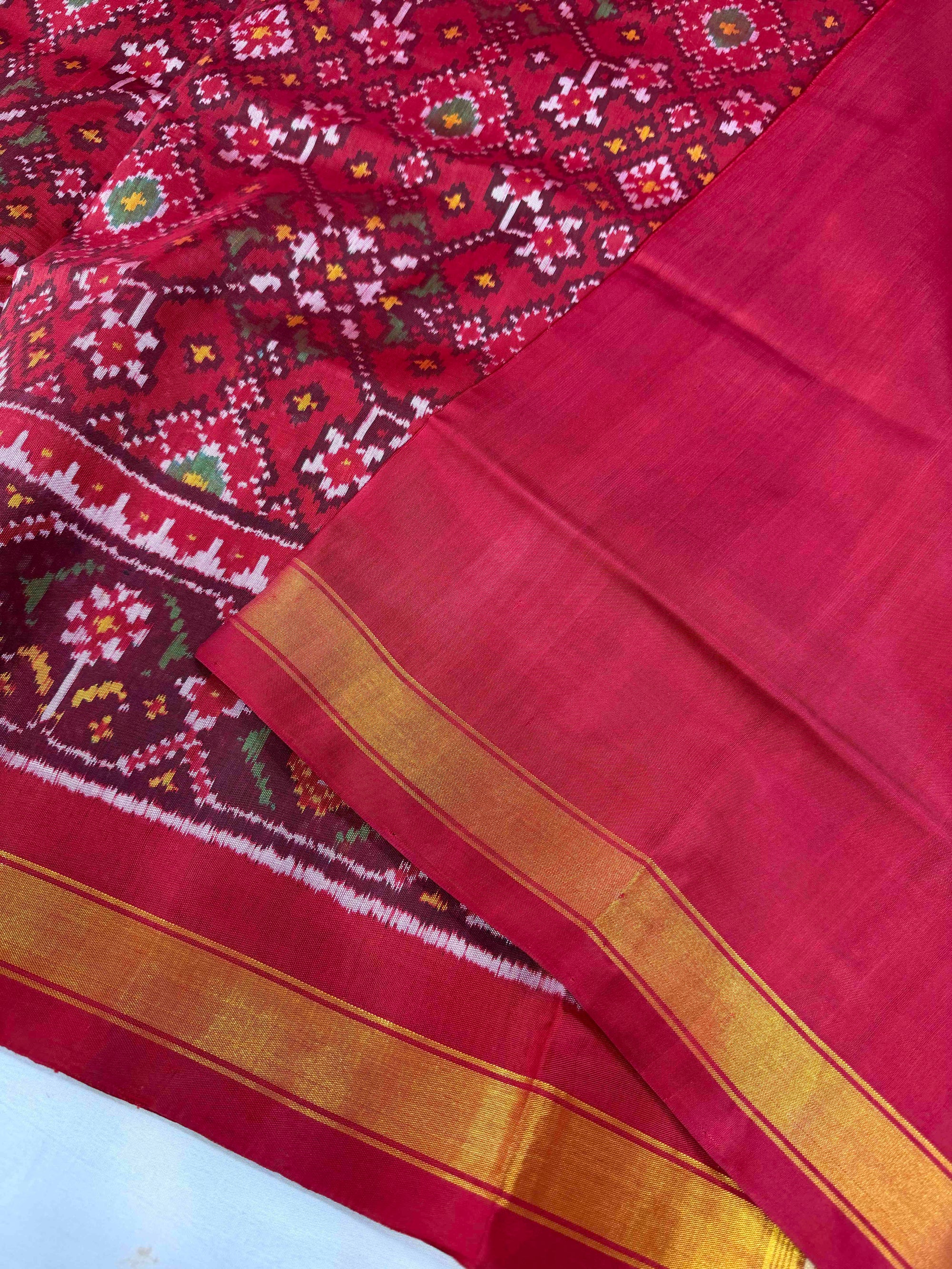 Red Navratan Hand Woven Rajkot Patola Silk Saree