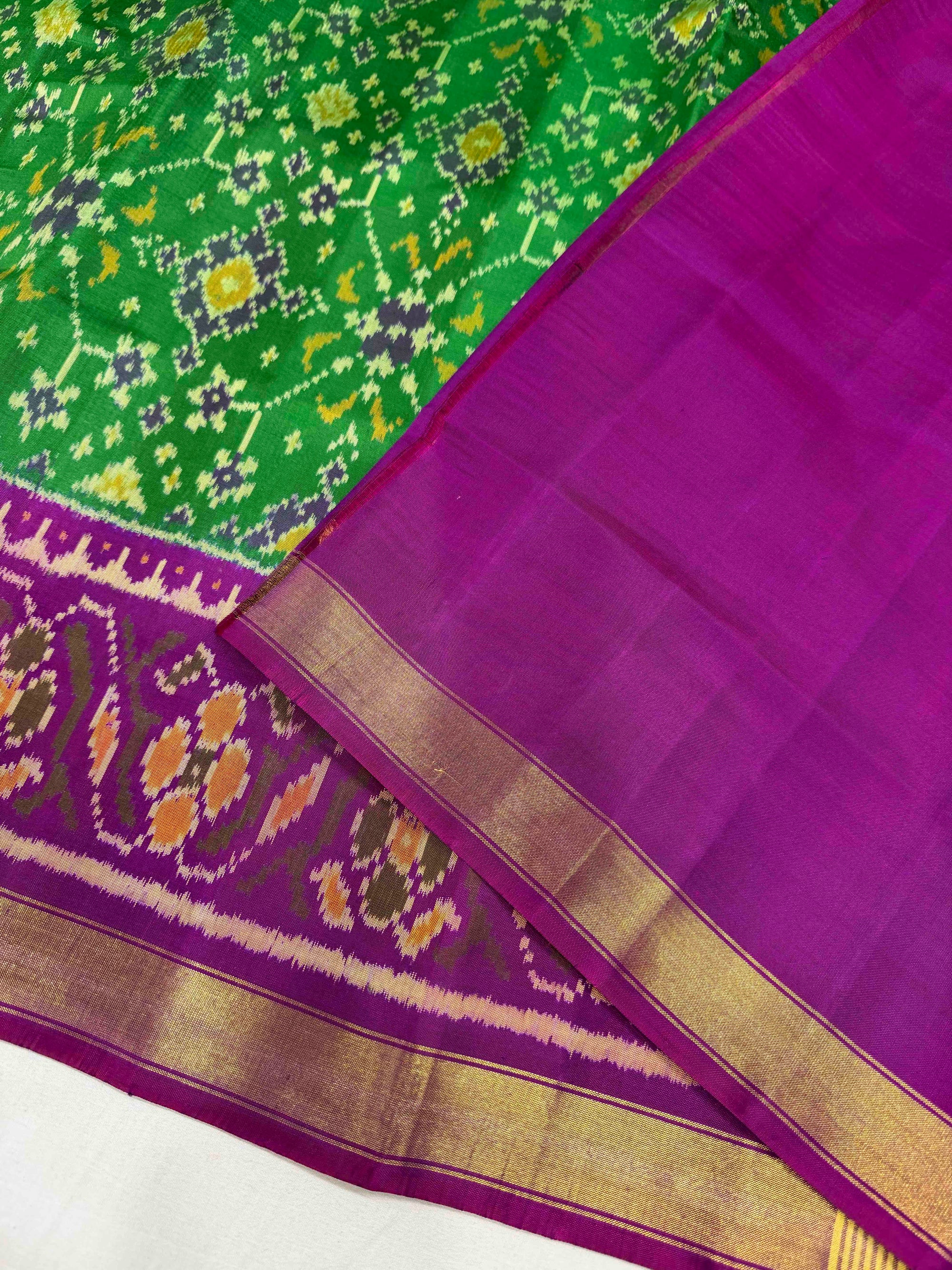 Green And Purple Navratan Hand Woven Rajkot Patola Silk Saree