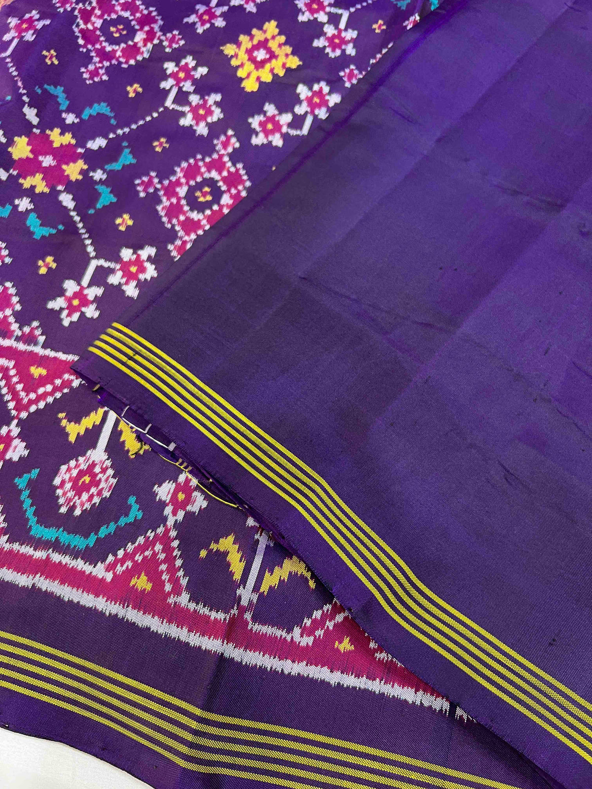 Dark Purple Navratan Design Hand Woven Rajkot Ikat Patola Silk Saree