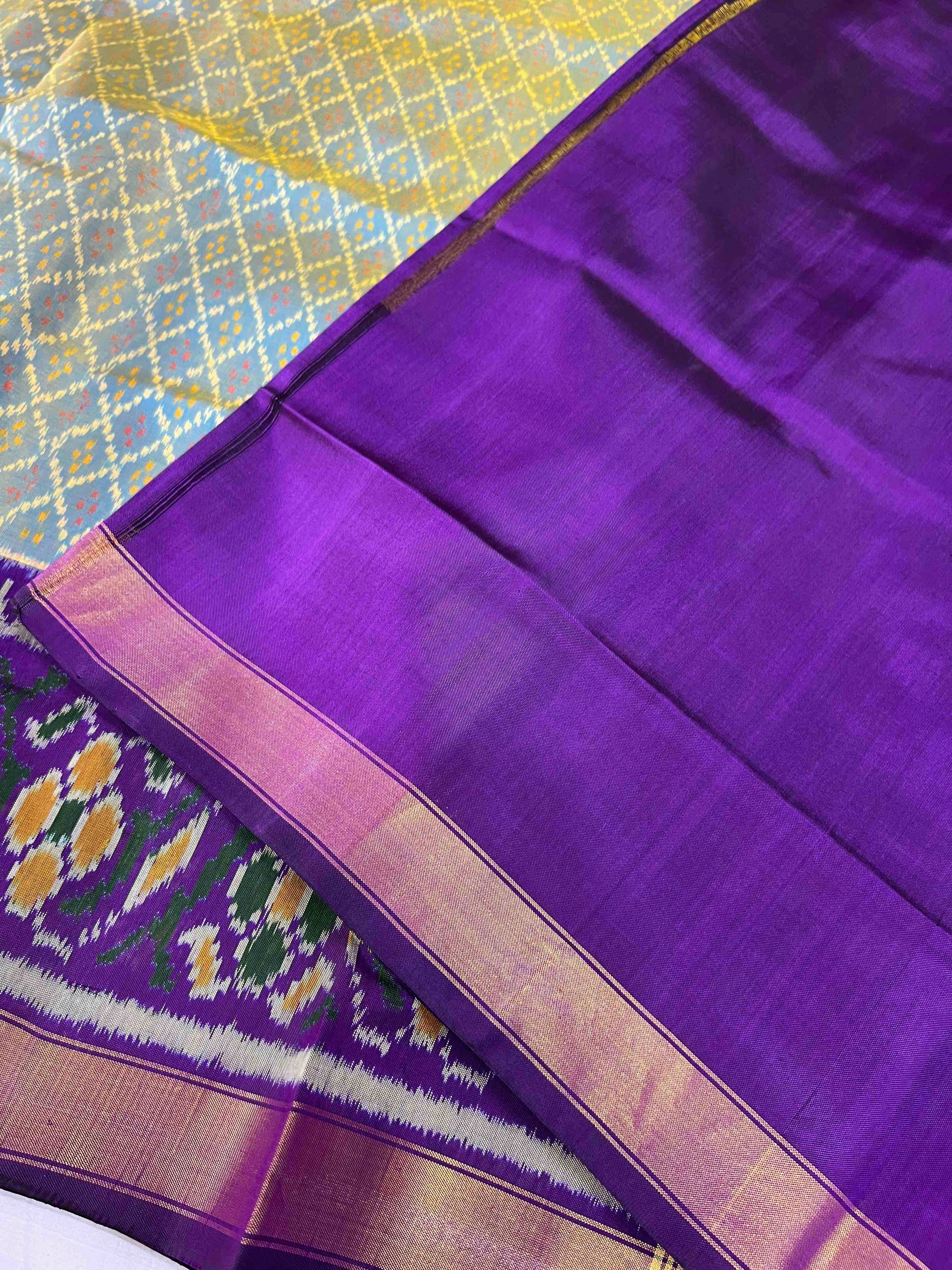 Sky Blue With Purple Hand Woven Rajkot Patola Silk Saree
