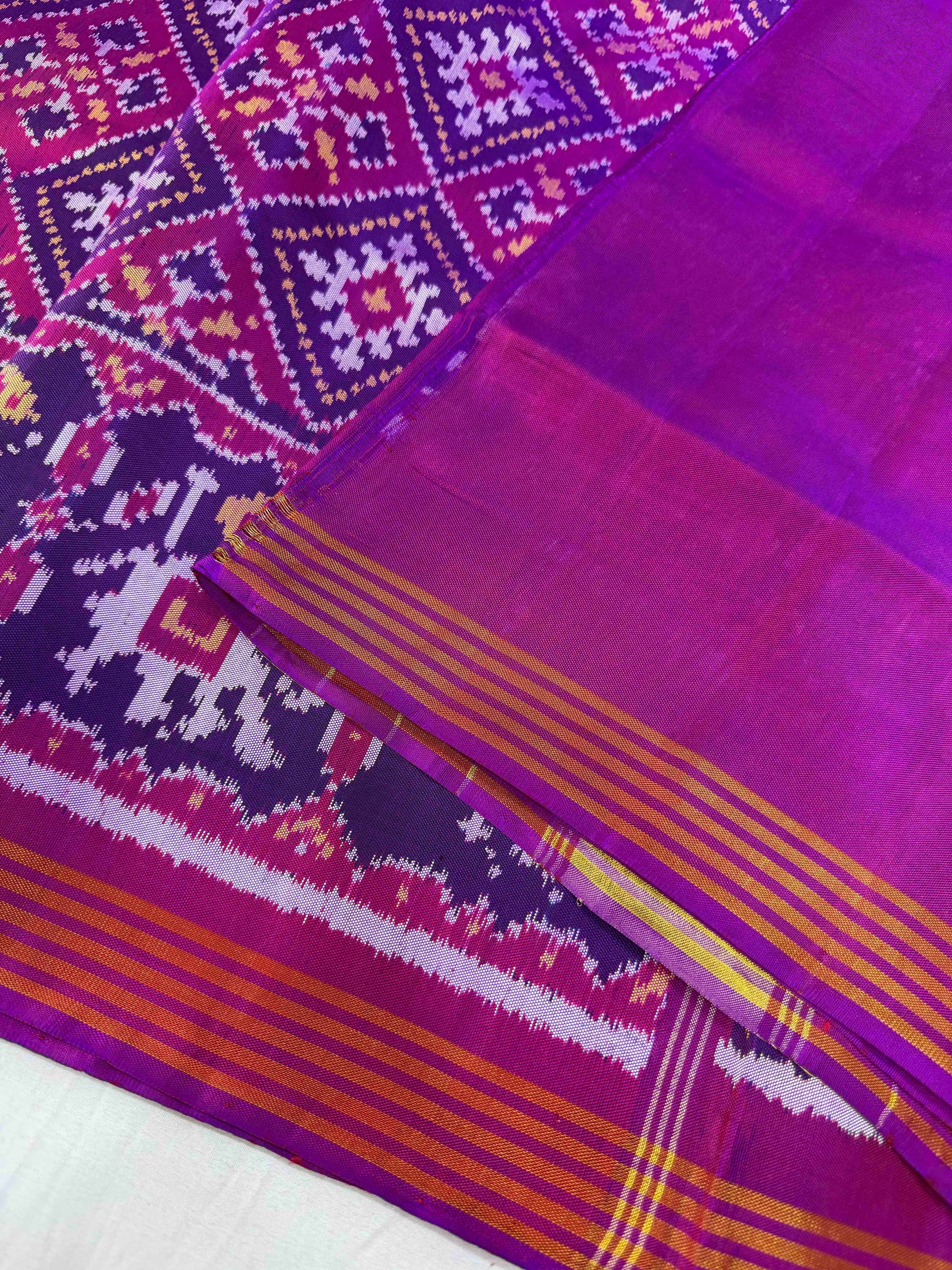 Full Purple Paanchanda Hand Woven Rajkot Ikat Patola Silk Saree