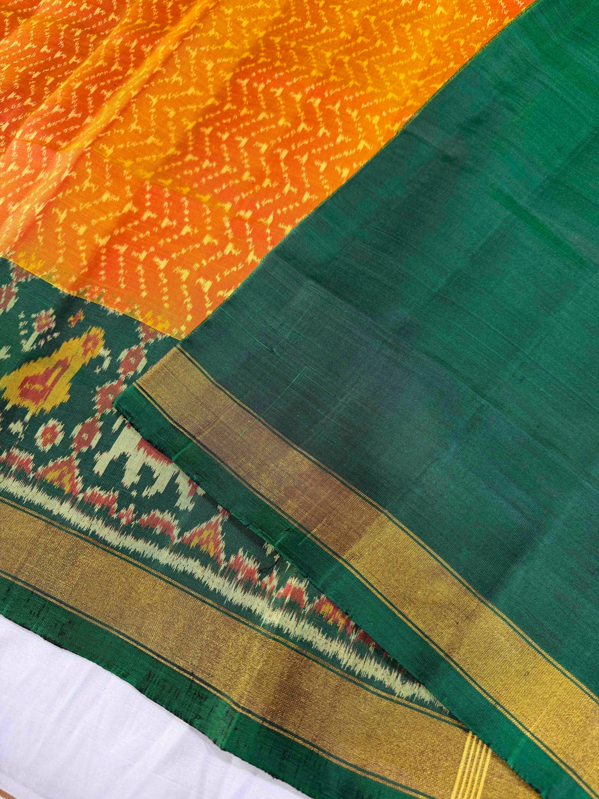 Yellow & Green Hand Woven Rajkot Patola Silk Saree