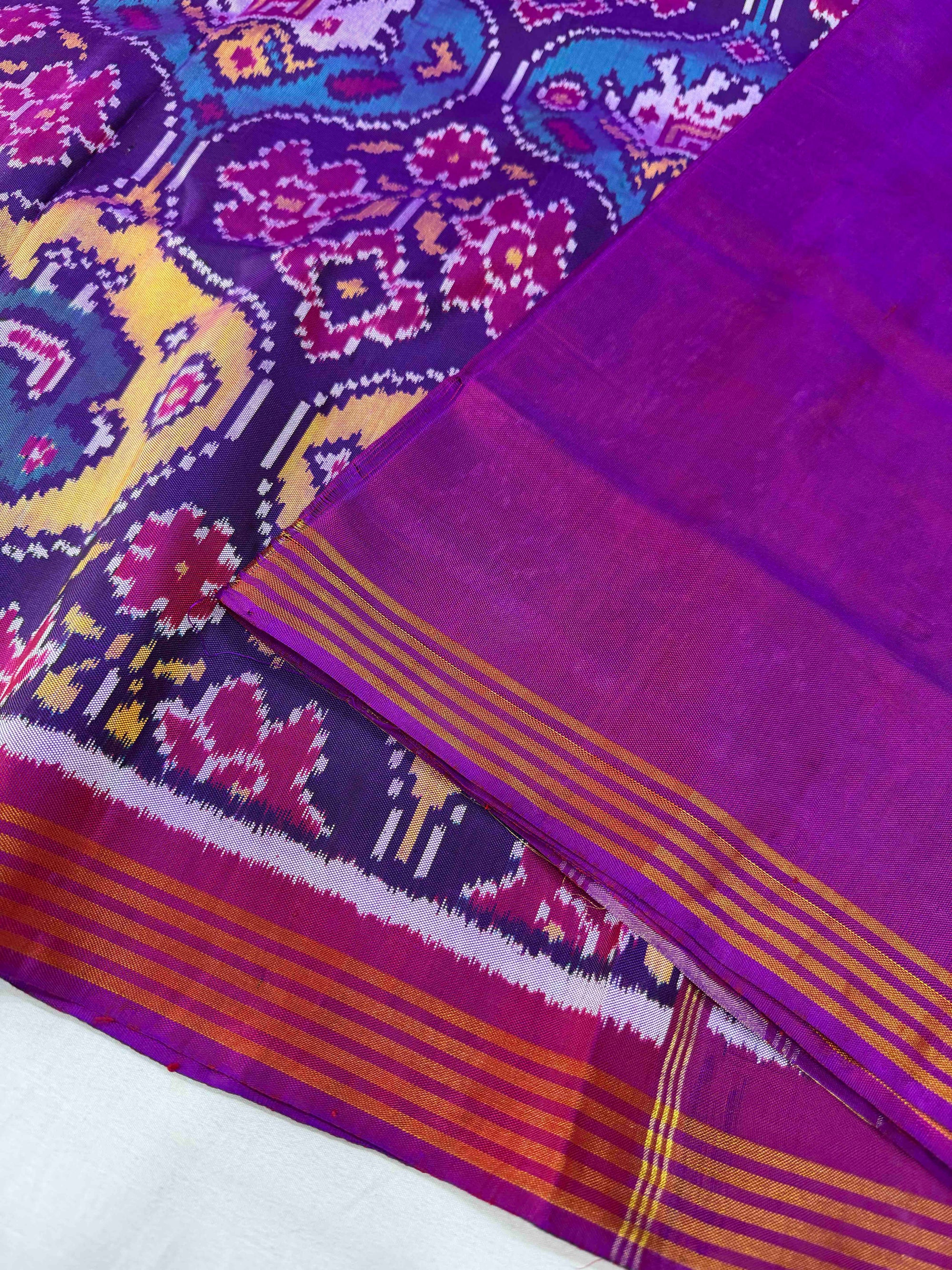 Purple Multi Big Motifs Hand Woven Rajkot Ikat Patola Silk Saree