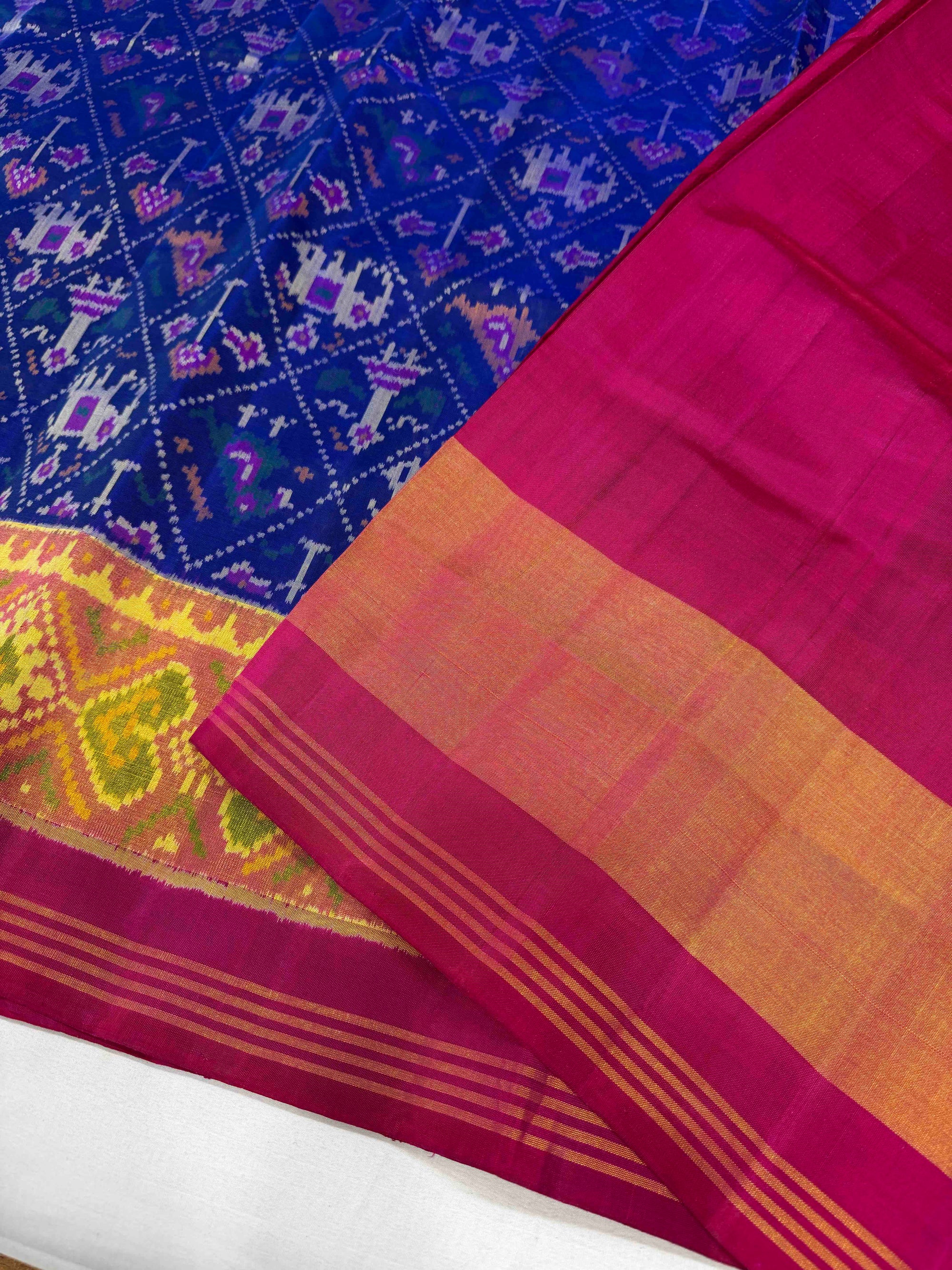 Blue And Pink Narikunj Hand Woven Rajkot Patola Silk Saree