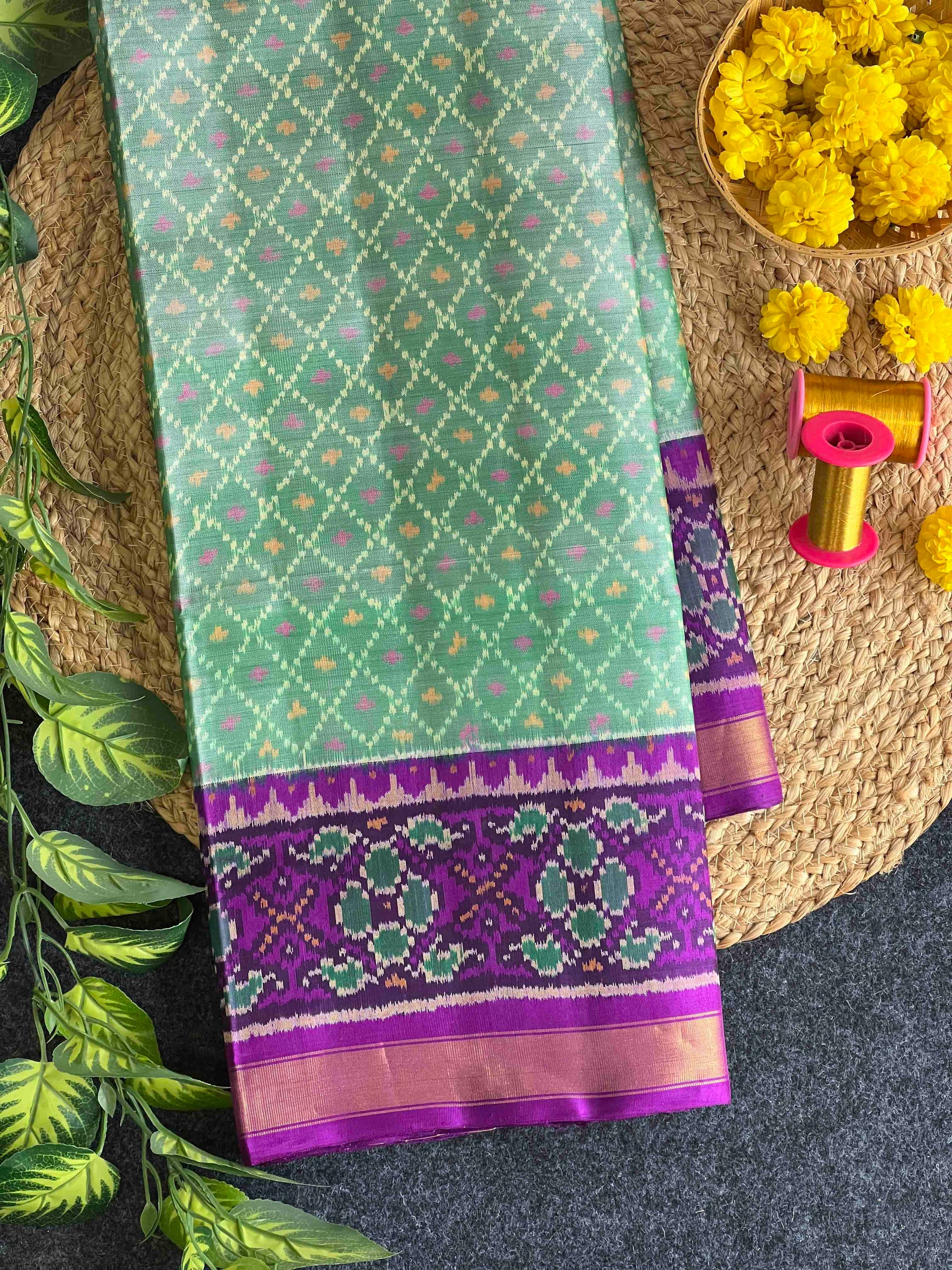 Pista Green With Purple Hand Woven Rajkot Patola Silk Saree